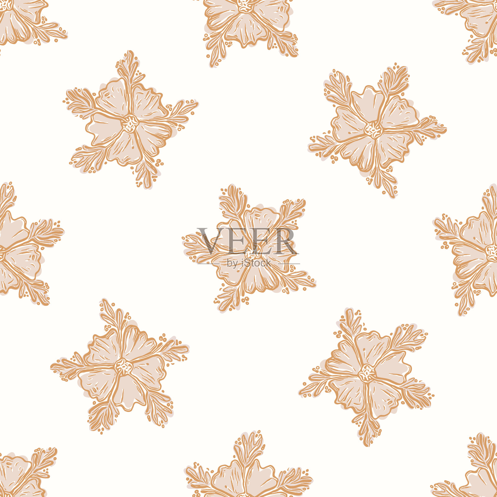 无缝隙背景中性模式。异想天开的极简大地色调。儿童托儿所墙纸或波西米亚卡通空间时尚全印刷。插画图片素材