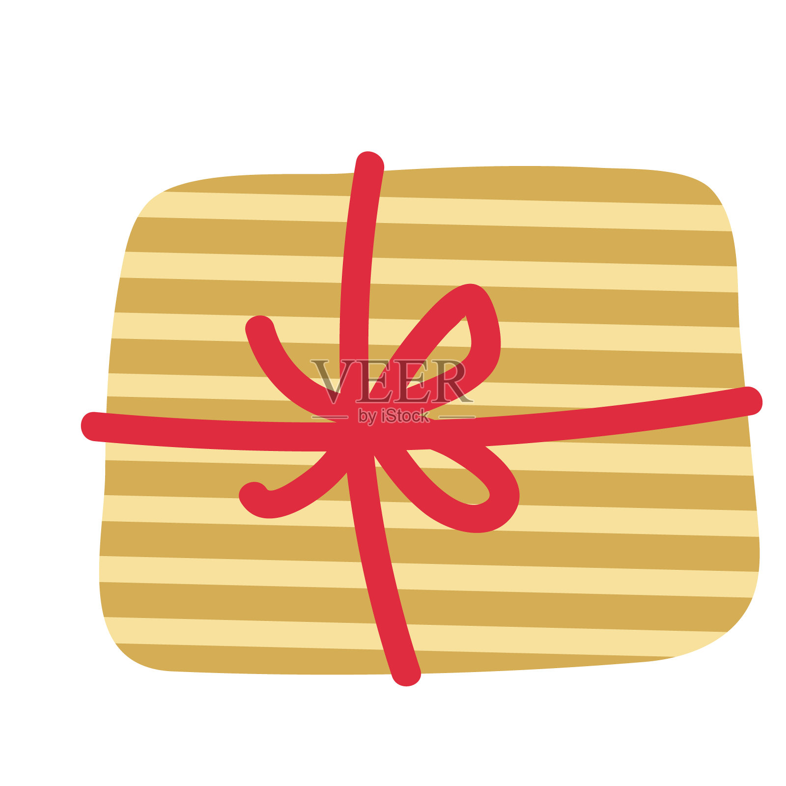 圣诞彩条礼盒用红色蝴蝶结丝带装饰插画图片素材