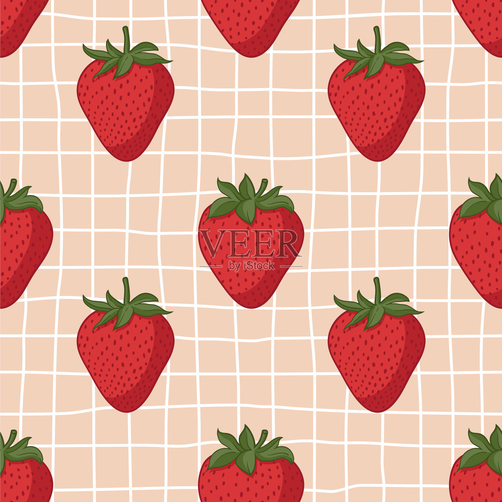无缝夏日模式与草莓上插画图片素材