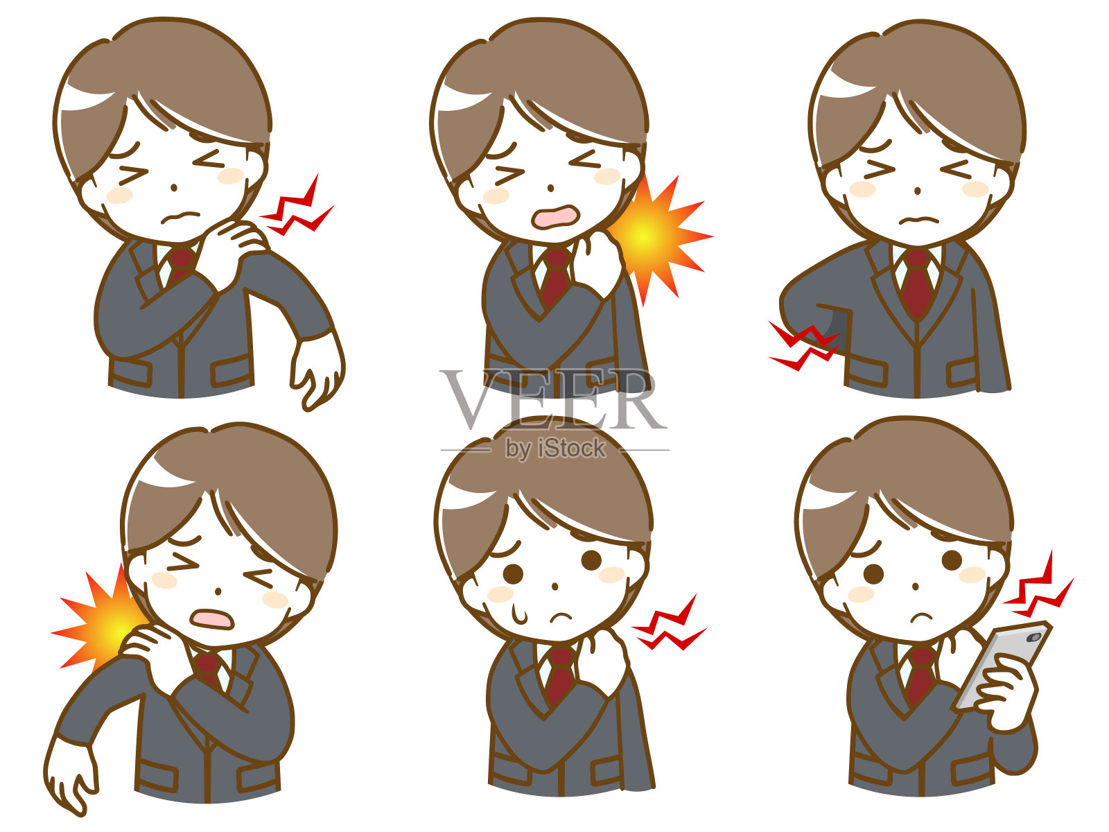 穿西装的年轻人，肩膀或脖子酸痛插画图片素材