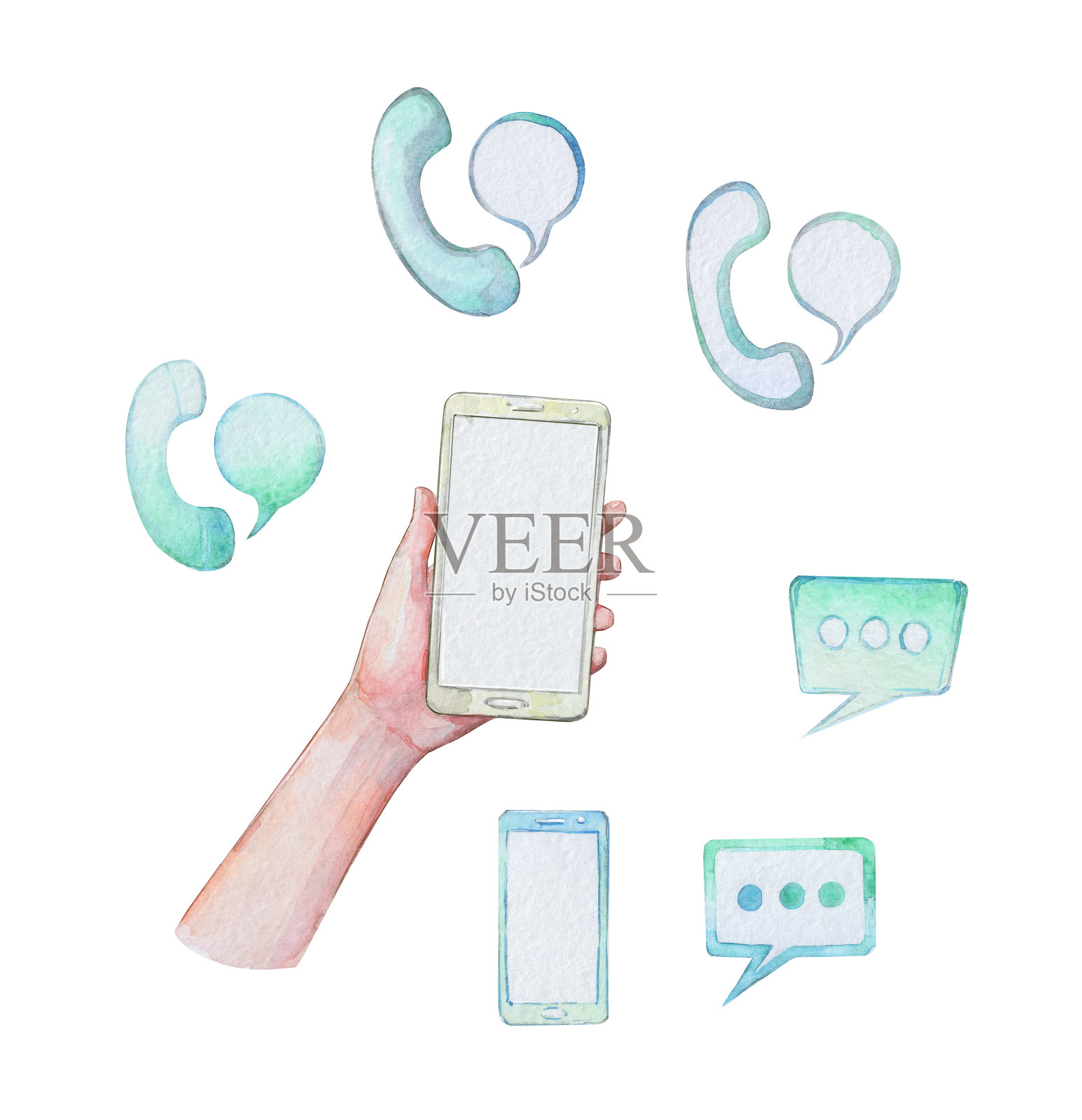 手持智能手机空屏幕插画图片素材