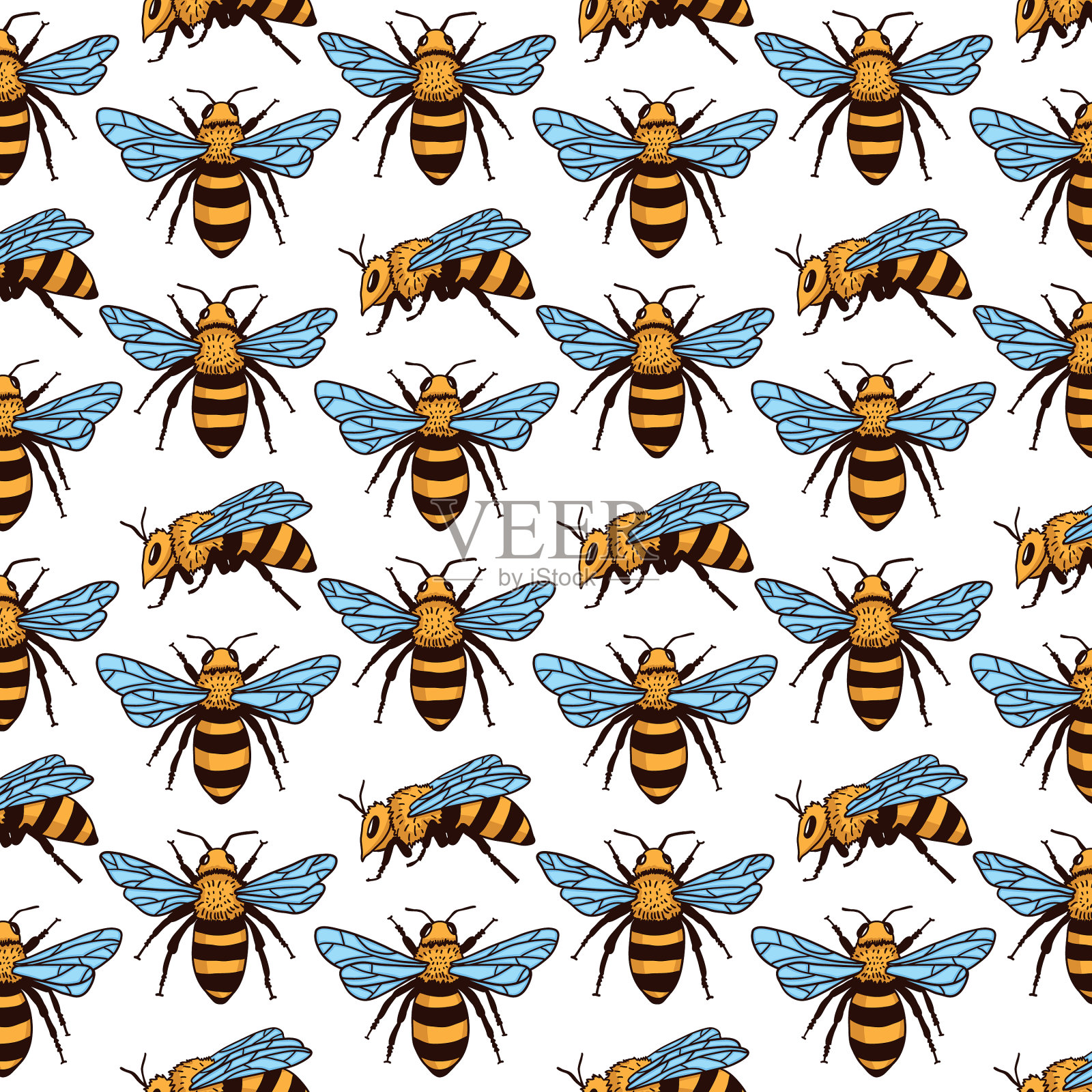 无缝图案与蜜蜂黑色和黄色插画图片素材