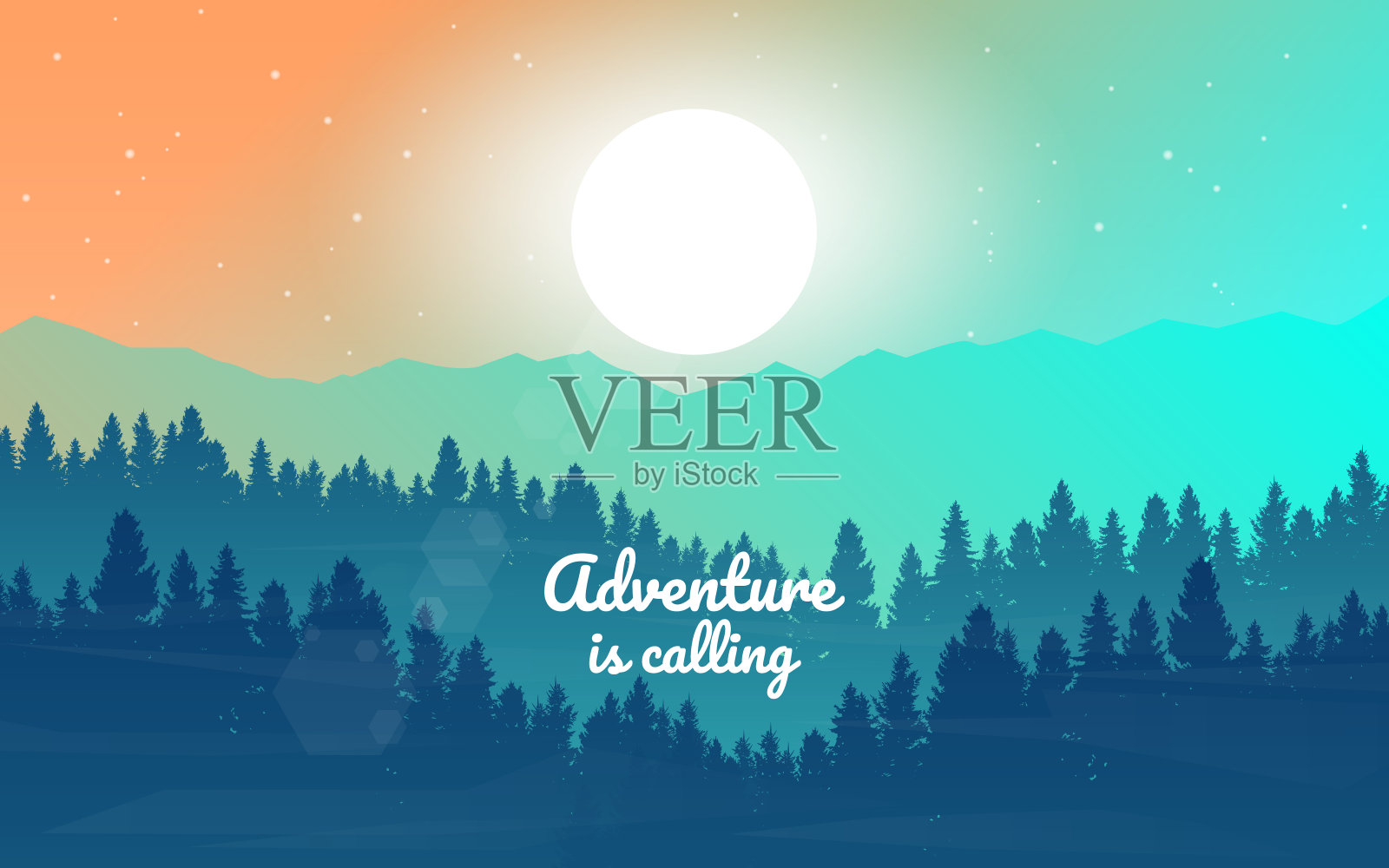 山的风景。旅行宣传单，背景资料，小册子。探险、远足、野营、度假。抽象景观，旗帜与多边形景观插图，简约风格，平面设计插画图片素材