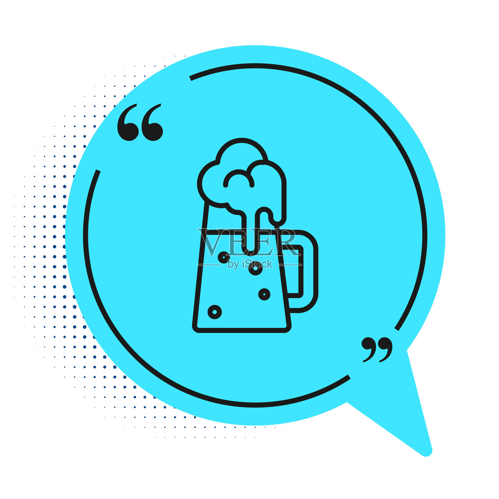 木制啤酒杯图标孤立在白色背景上。蓝色语音气泡符号。向量插画图片素材