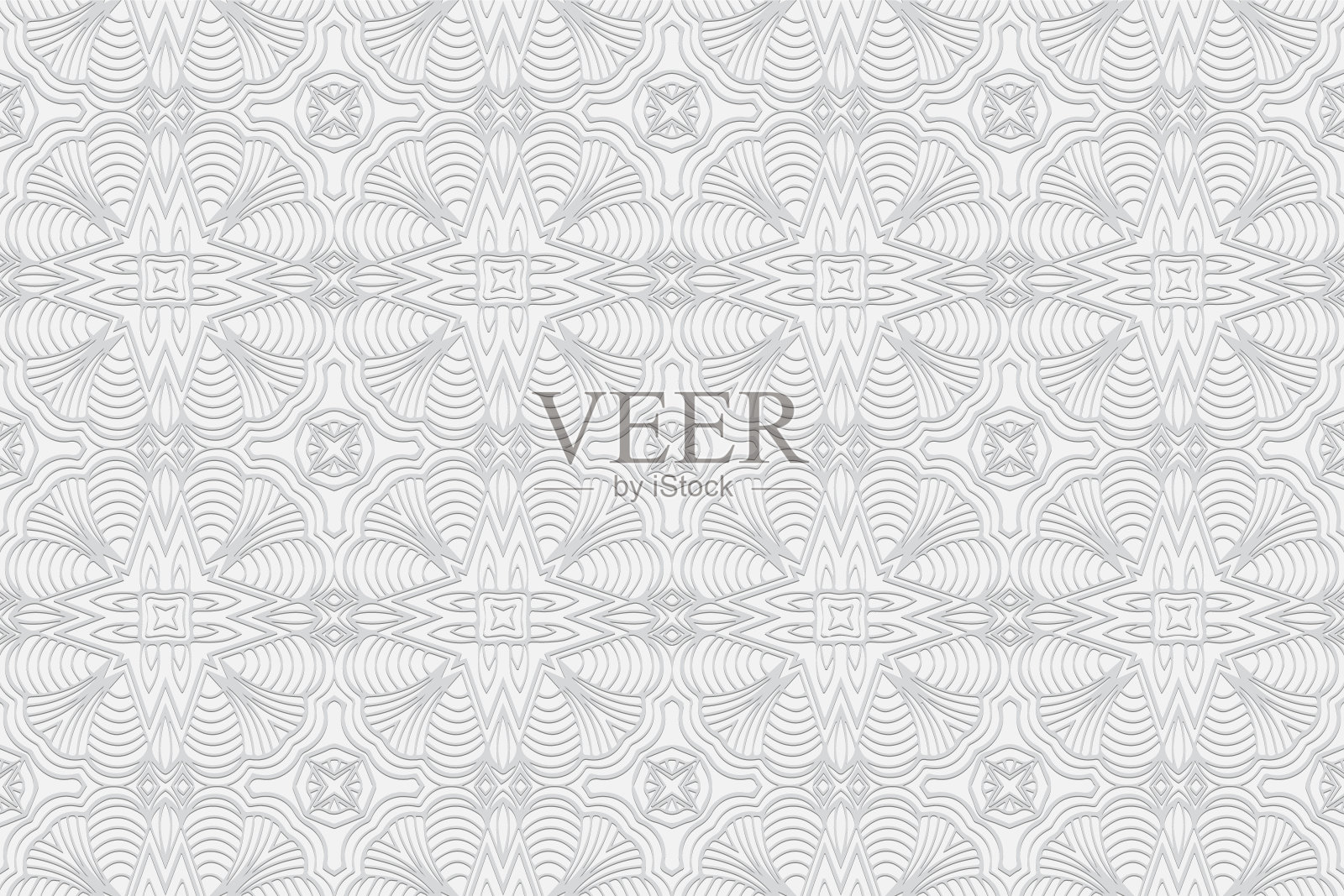 3D体积凸浮雕几何白色背景。少数民族饰品。基于东方动机的模式。壮观的手工制作的风格。插画图片素材