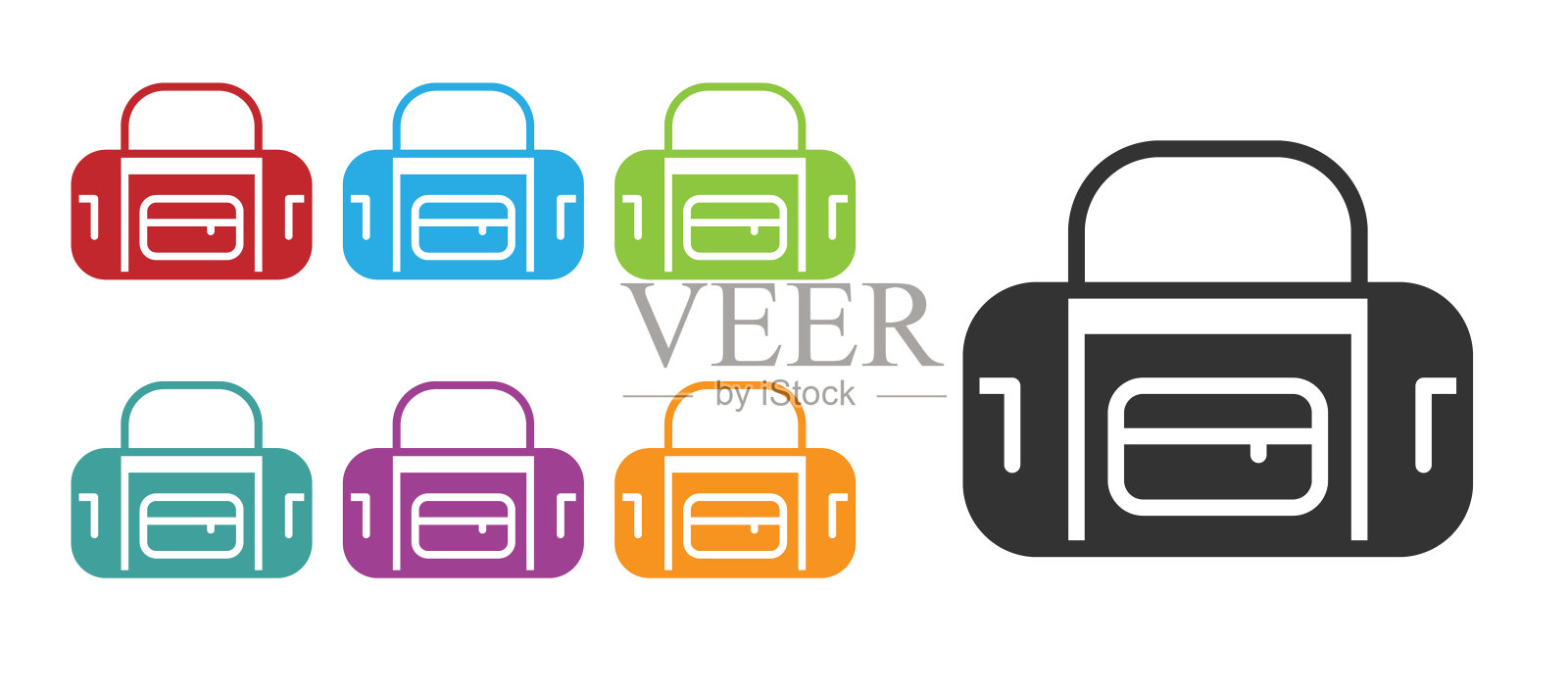 黑色运动包图标孤立的白色背景。设置图标丰富多彩。向量图标素材