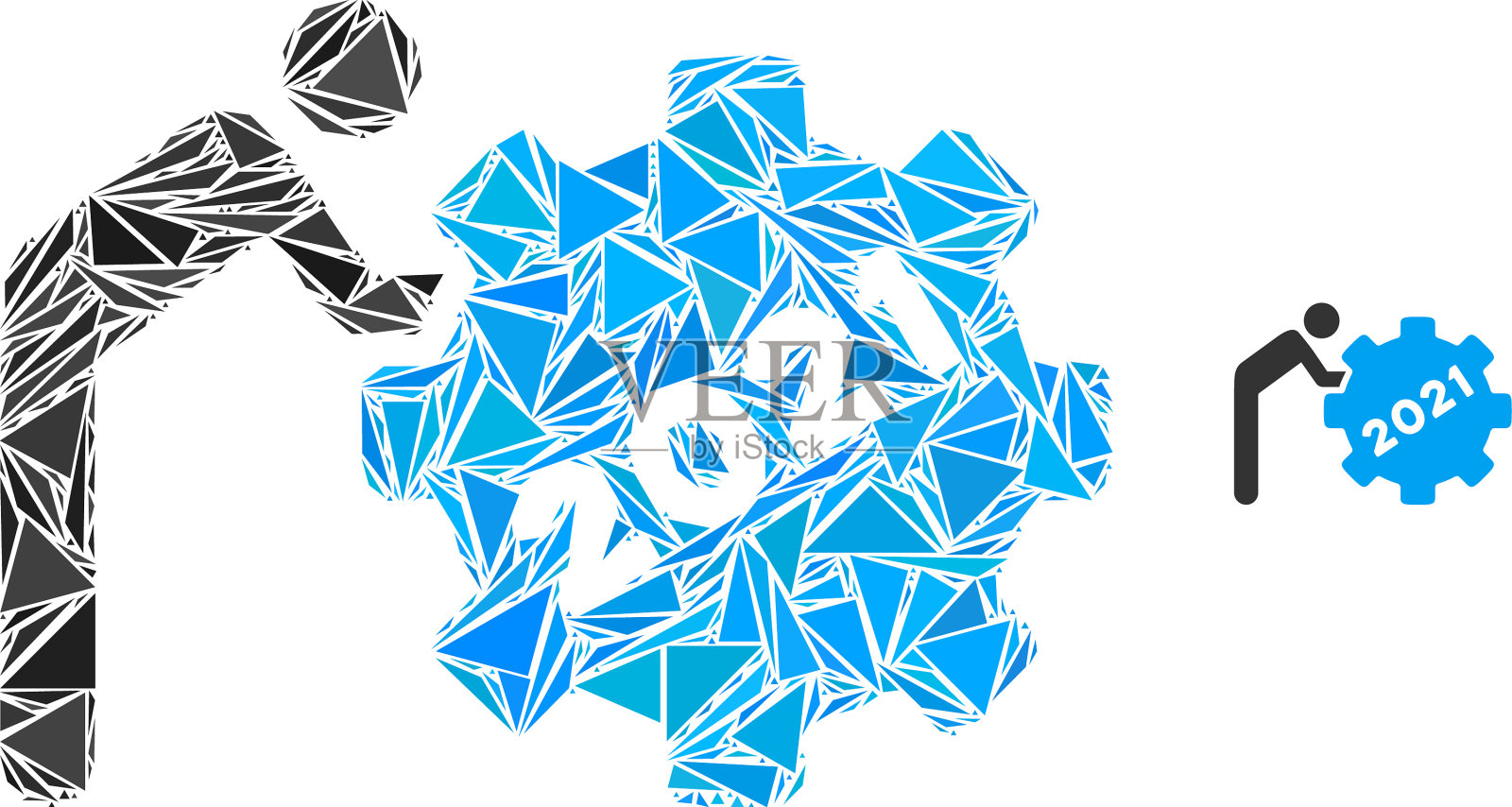 三角马赛克2021工人滚动齿轮图标插画图片素材