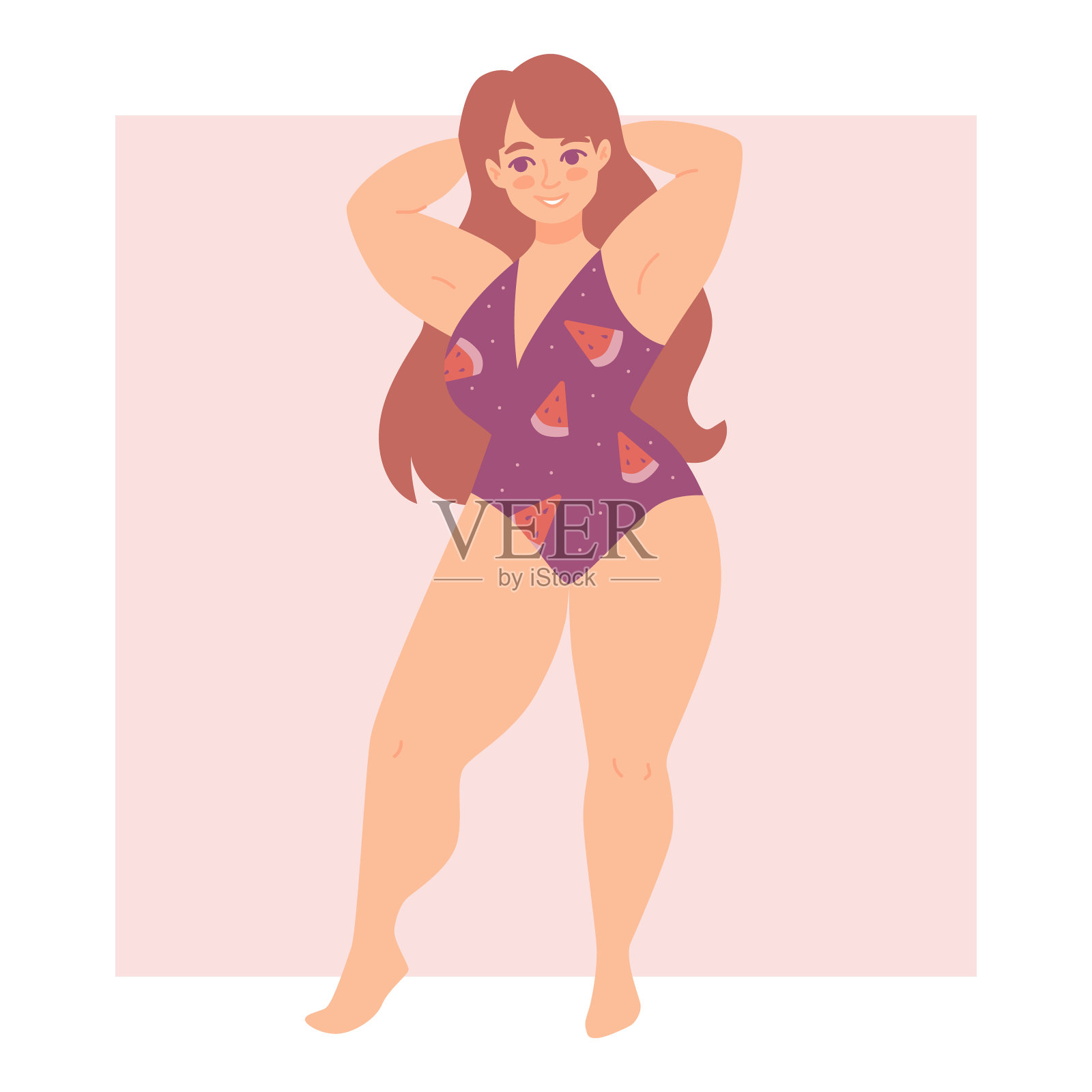 漂亮的加尺寸的年轻女子在泳衣孤立矢量插图。手绘设计剪辑艺术。女性的美。爱你的身体。身体积极的。有吸引力的超重的女人插画图片素材