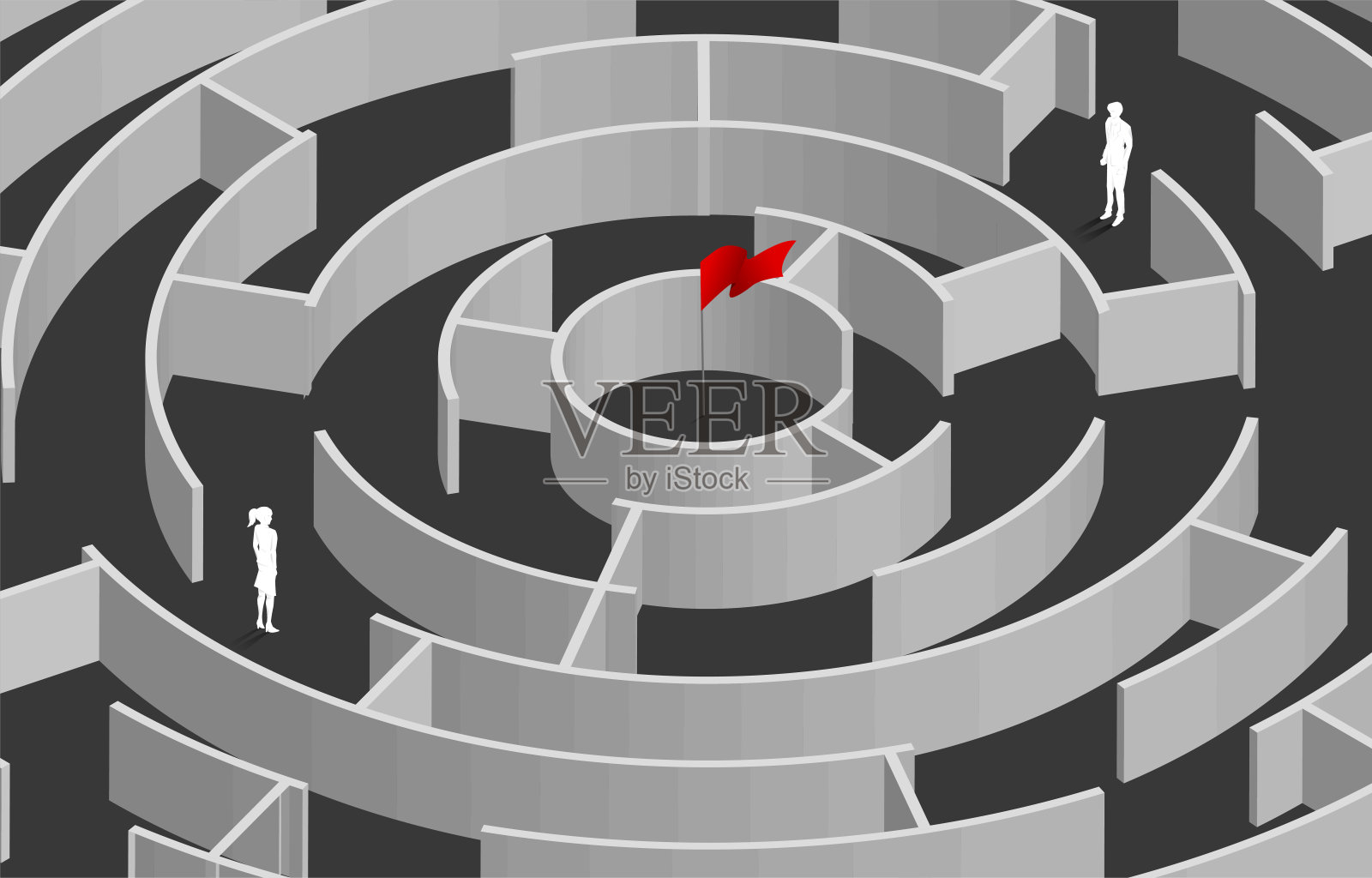 商人和女商人的剪影站在圆圈迷宫游戏。插画图片素材