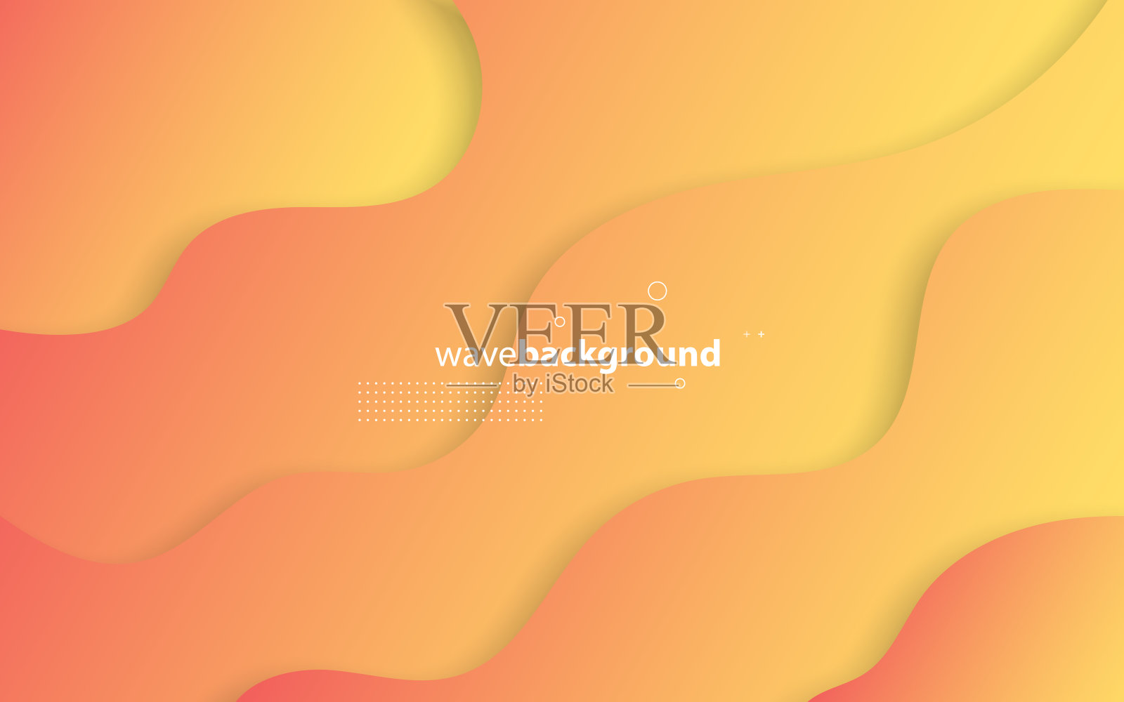 抽象现代背景与3D波元素和橙色桃黄色渐变颜色。插画图片素材