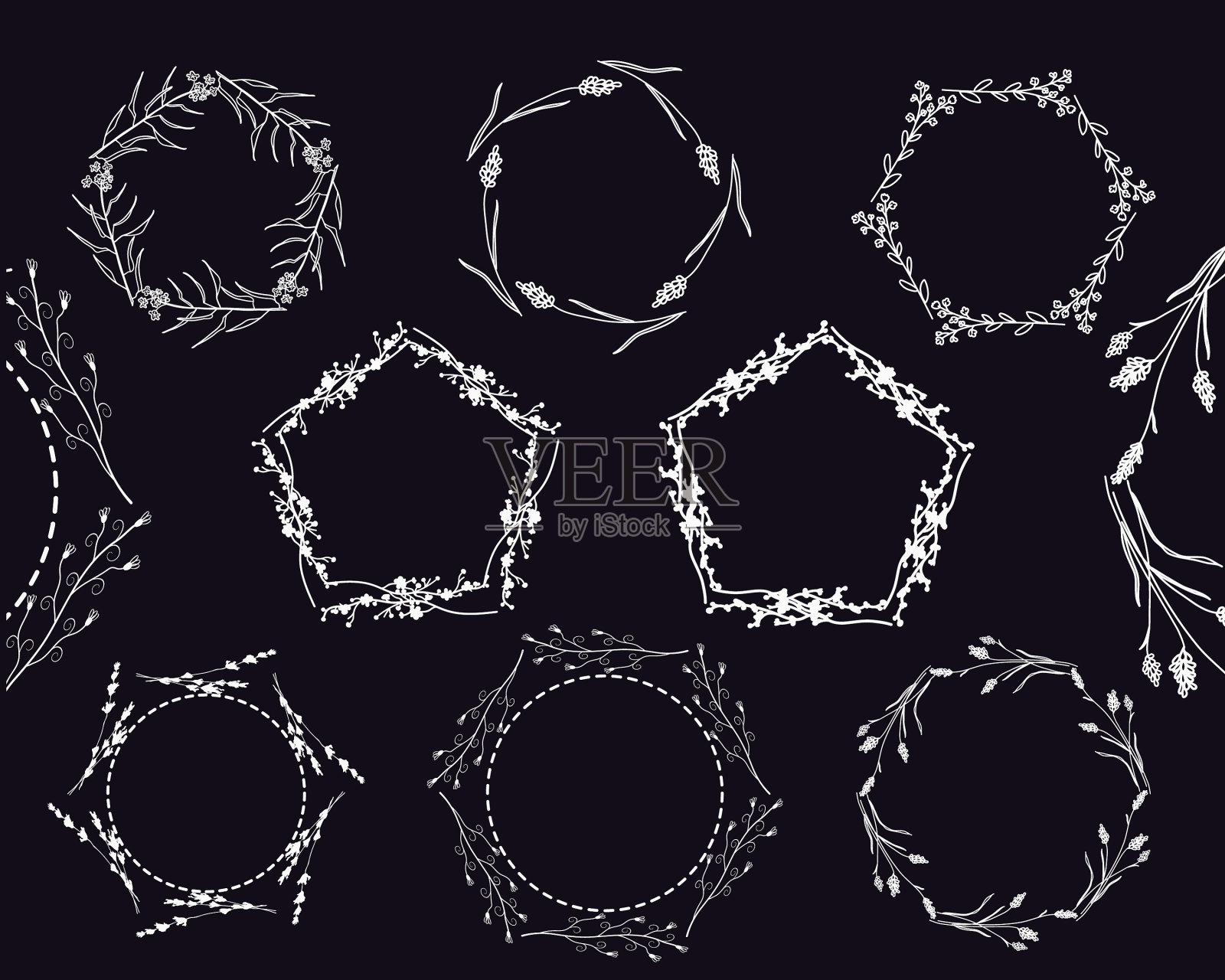 字母组合植物元素的框架插画图片素材