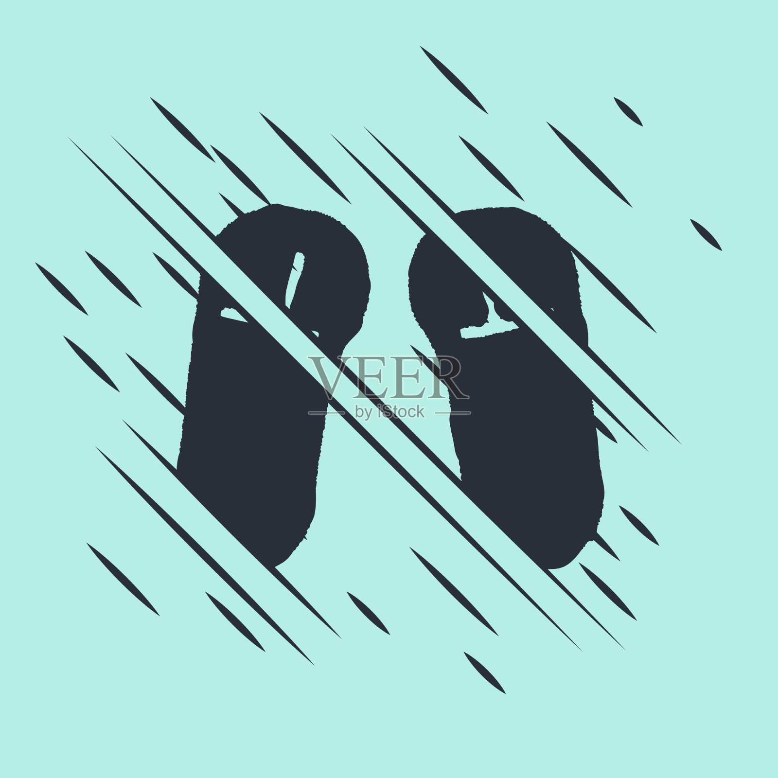 黑色拖鞋图标孤立在绿色背景插画图片素材