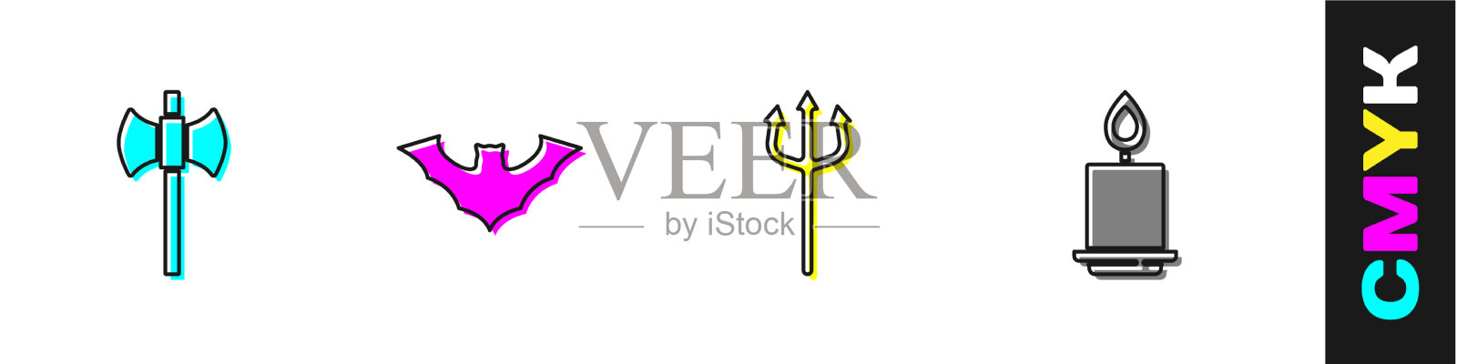 木斧、飞镖、蝙蝠、海神三叉戟图标素材