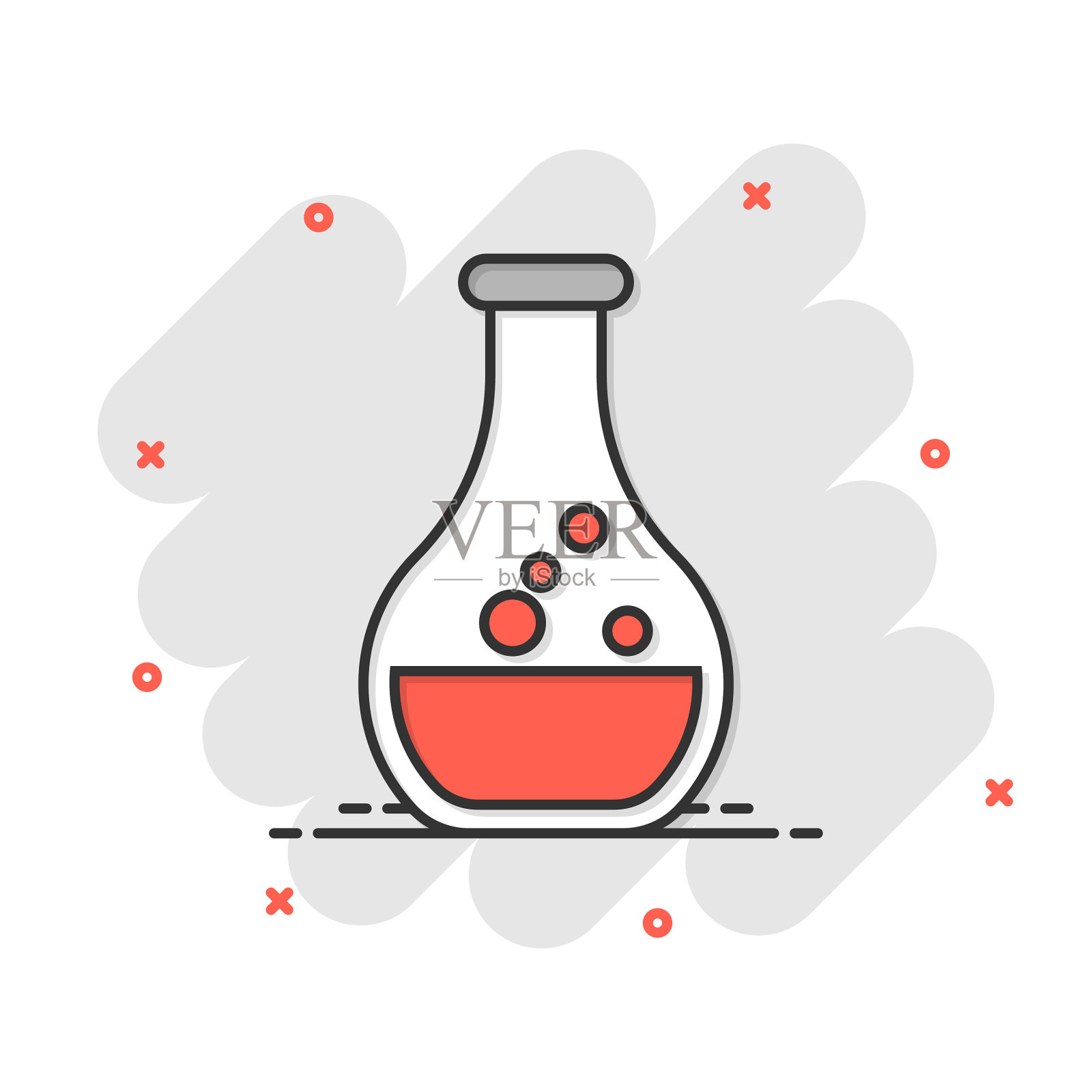 化学烧杯标志图标在漫画风格烧瓶设计元素图片