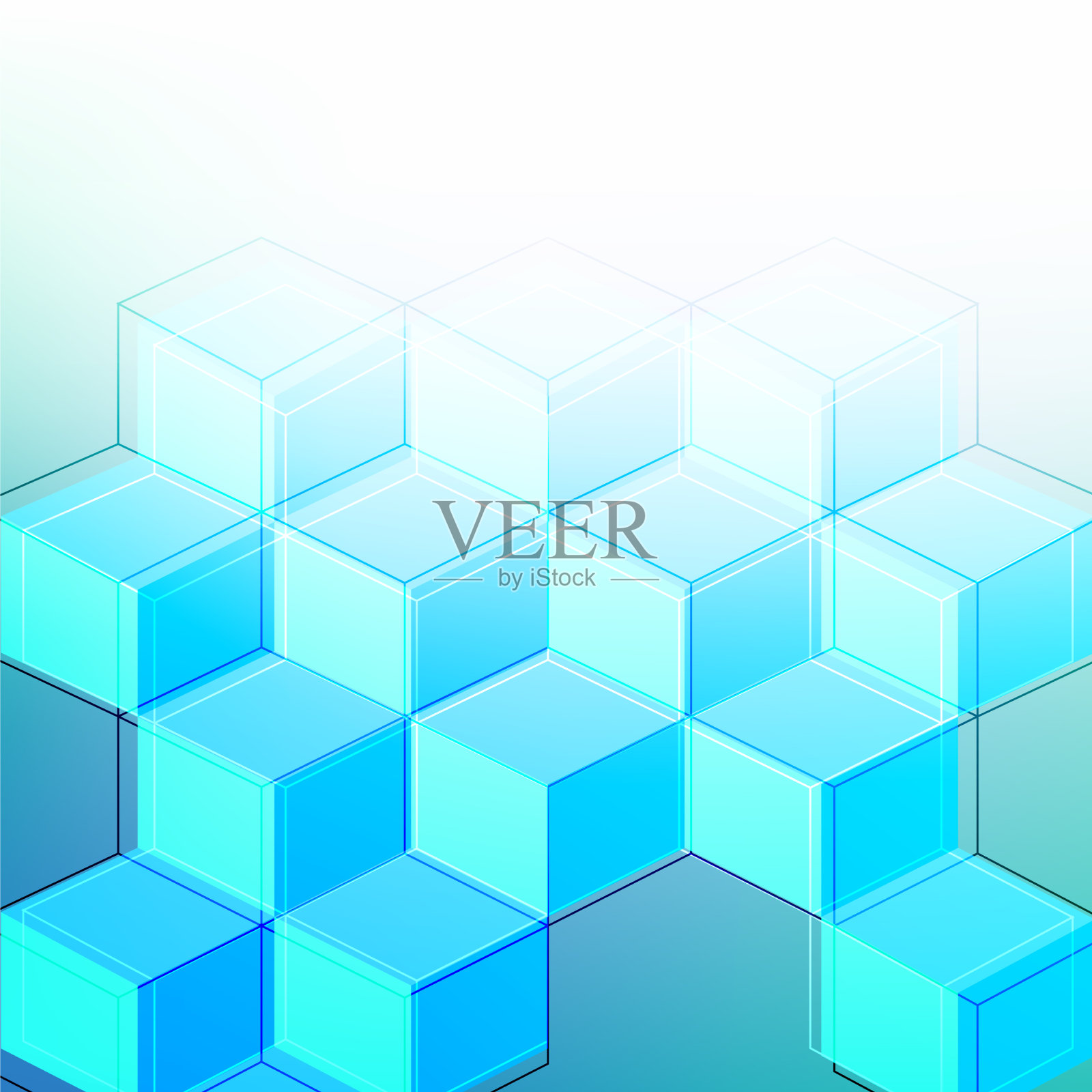 蓝色背景与3d立方体形状插画图片素材