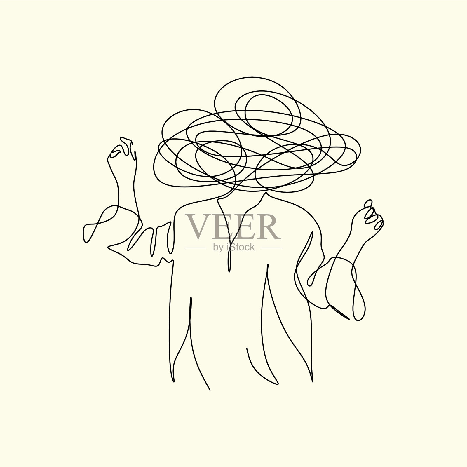 女人脸上连续的线条画抽象画插画图片素材