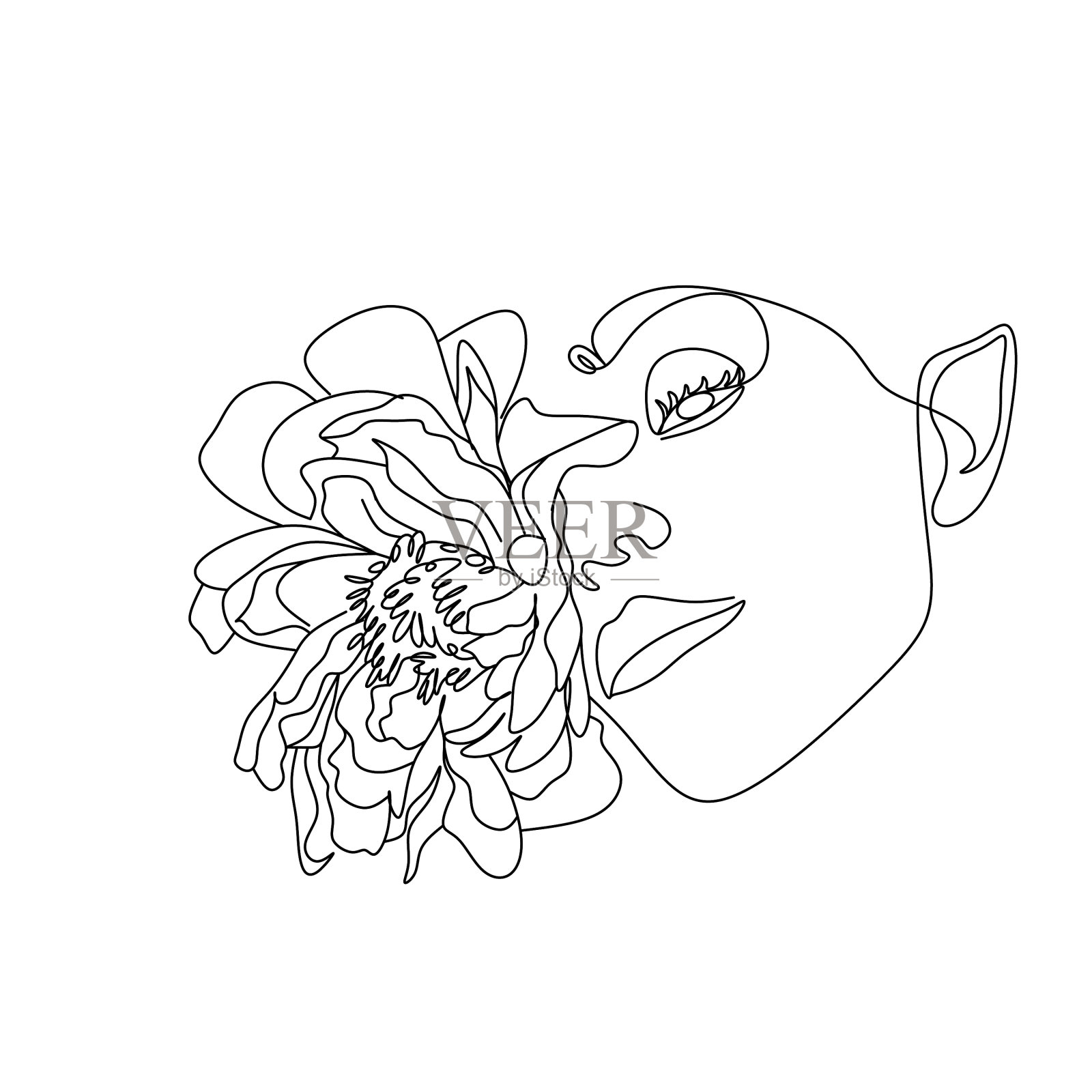 女人的脸上用蝴蝶线条画出了女人的双手插画图片素材