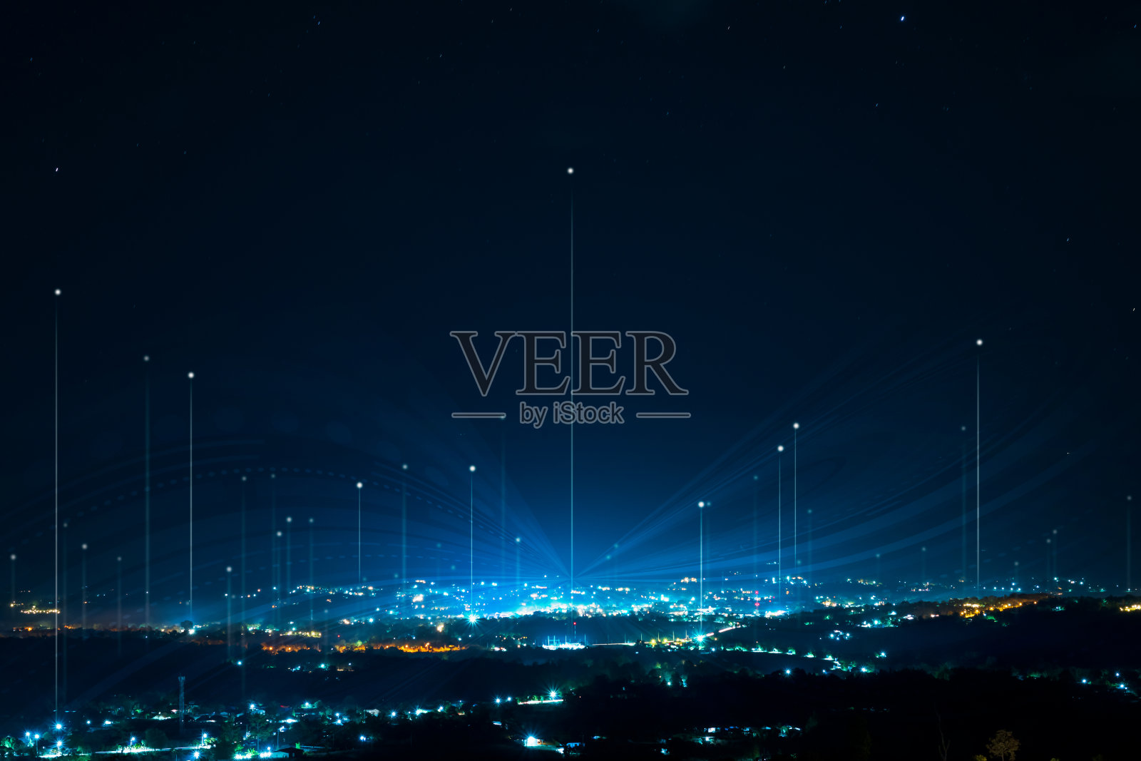 全市夜景与网络全球。照片摄影图片