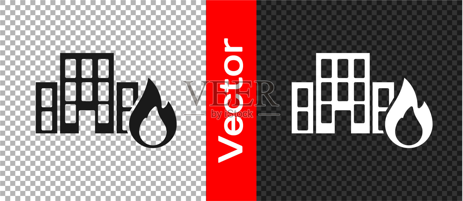 城市街道上正在燃烧的建筑物中燃起了黑色的大火图标素材