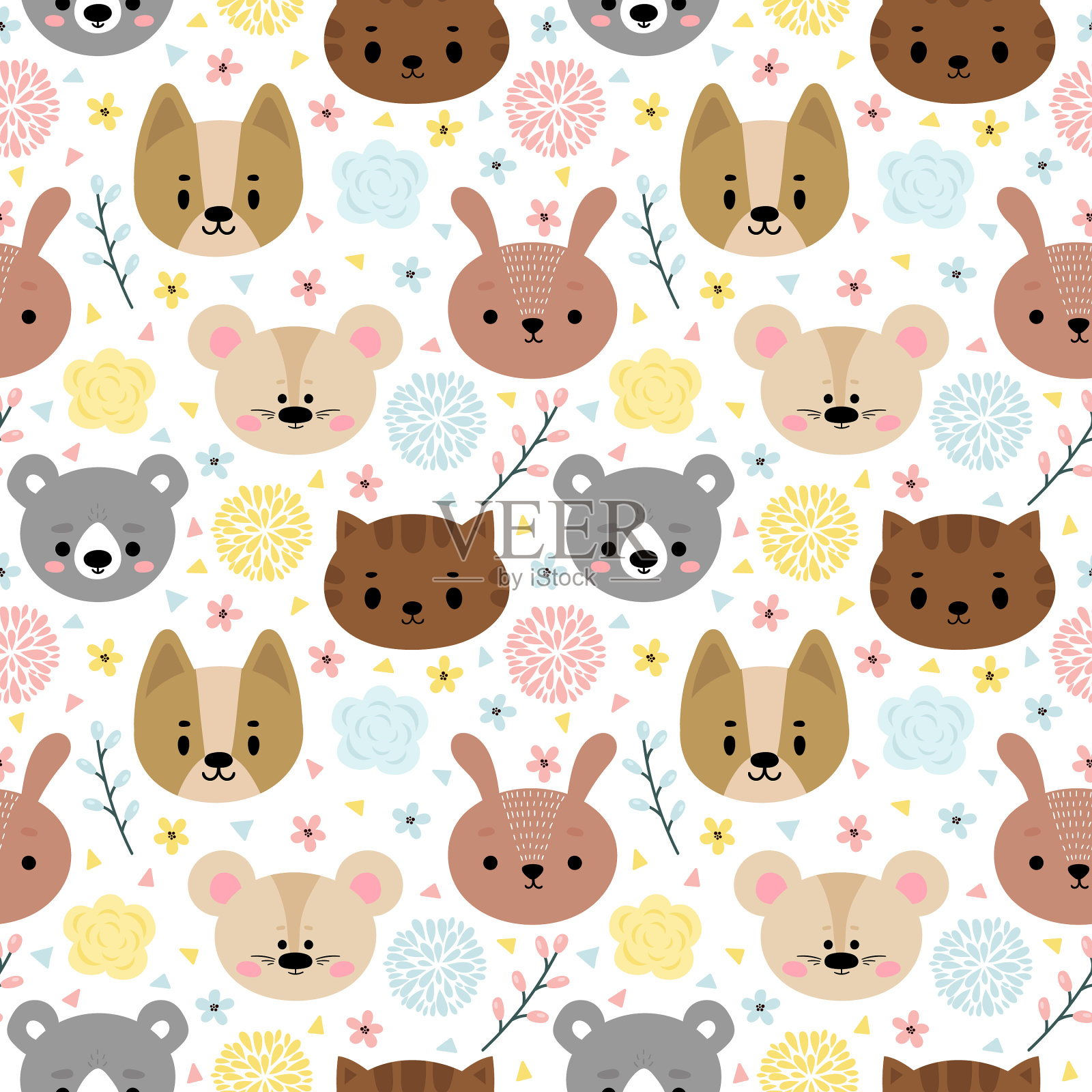 幼稚的无缝模式与可爱的微笑插画图片素材