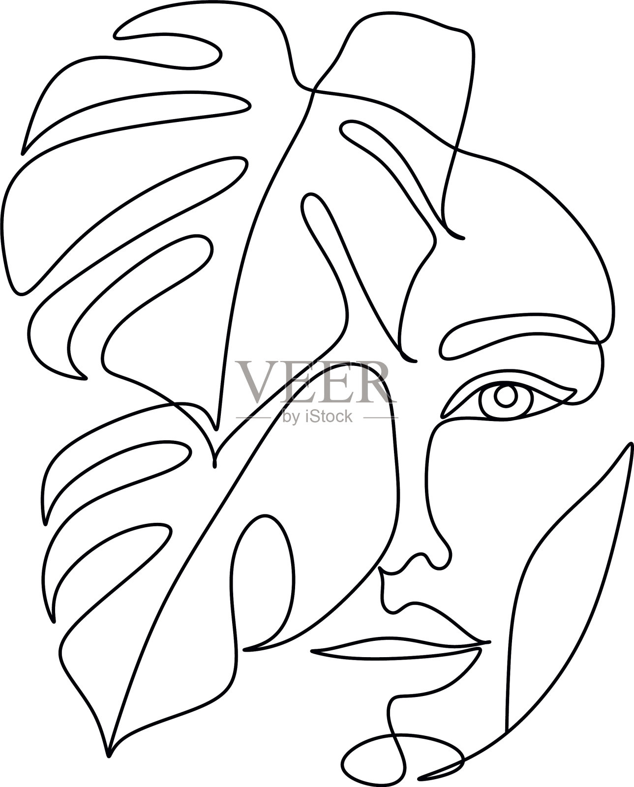 时尚一线画标志女人的脸用插画图片素材