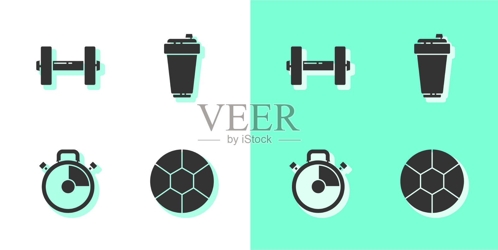 设足球、哑铃、秒表和健身图标素材
