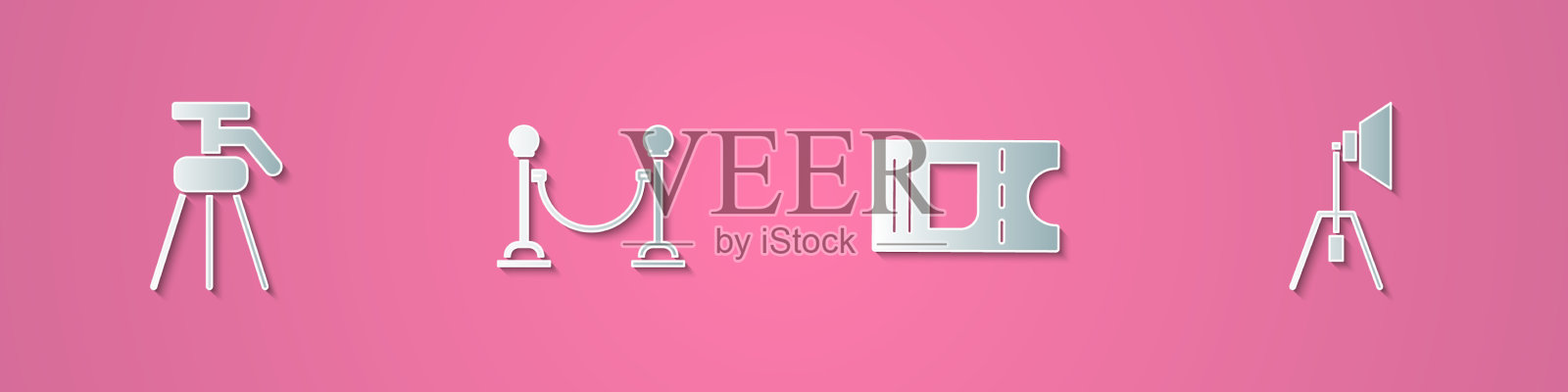 设剪纸三脚架绳障电影票图标素材