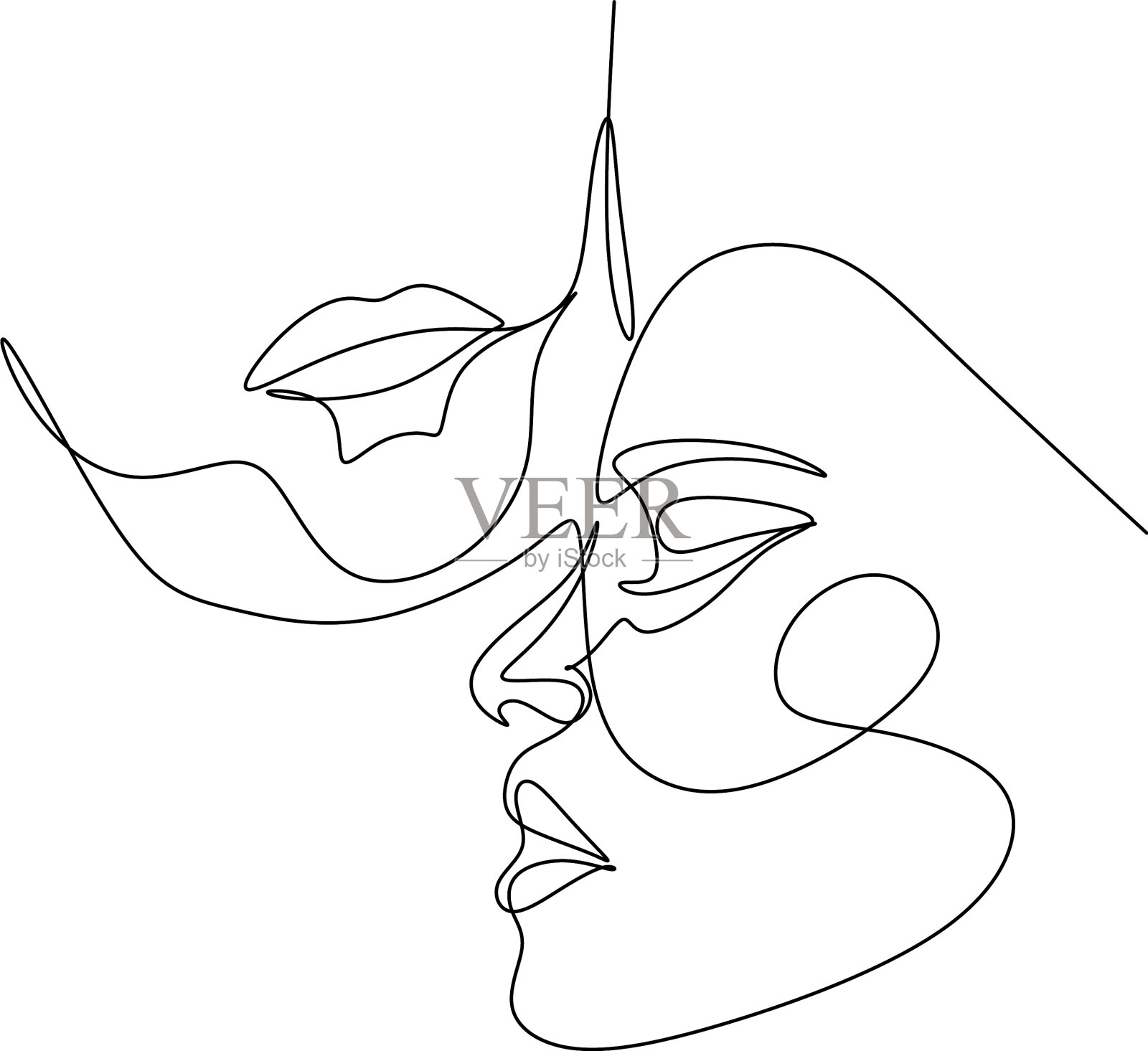 超现实的面孔，连续的线条画集图标素材