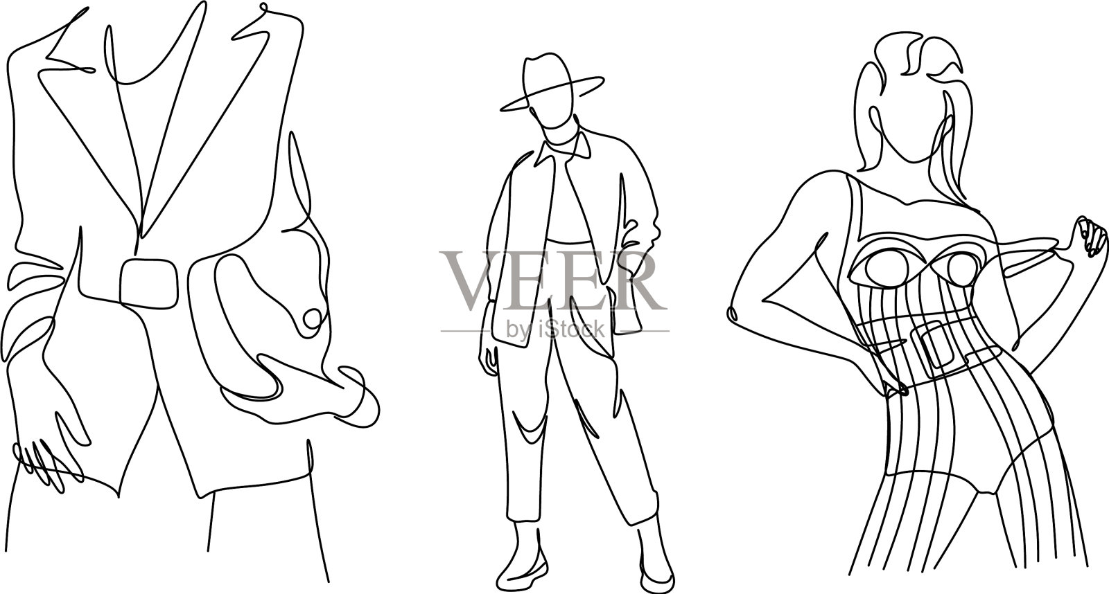 时尚时尚的模特集合抽象风格化图标素材