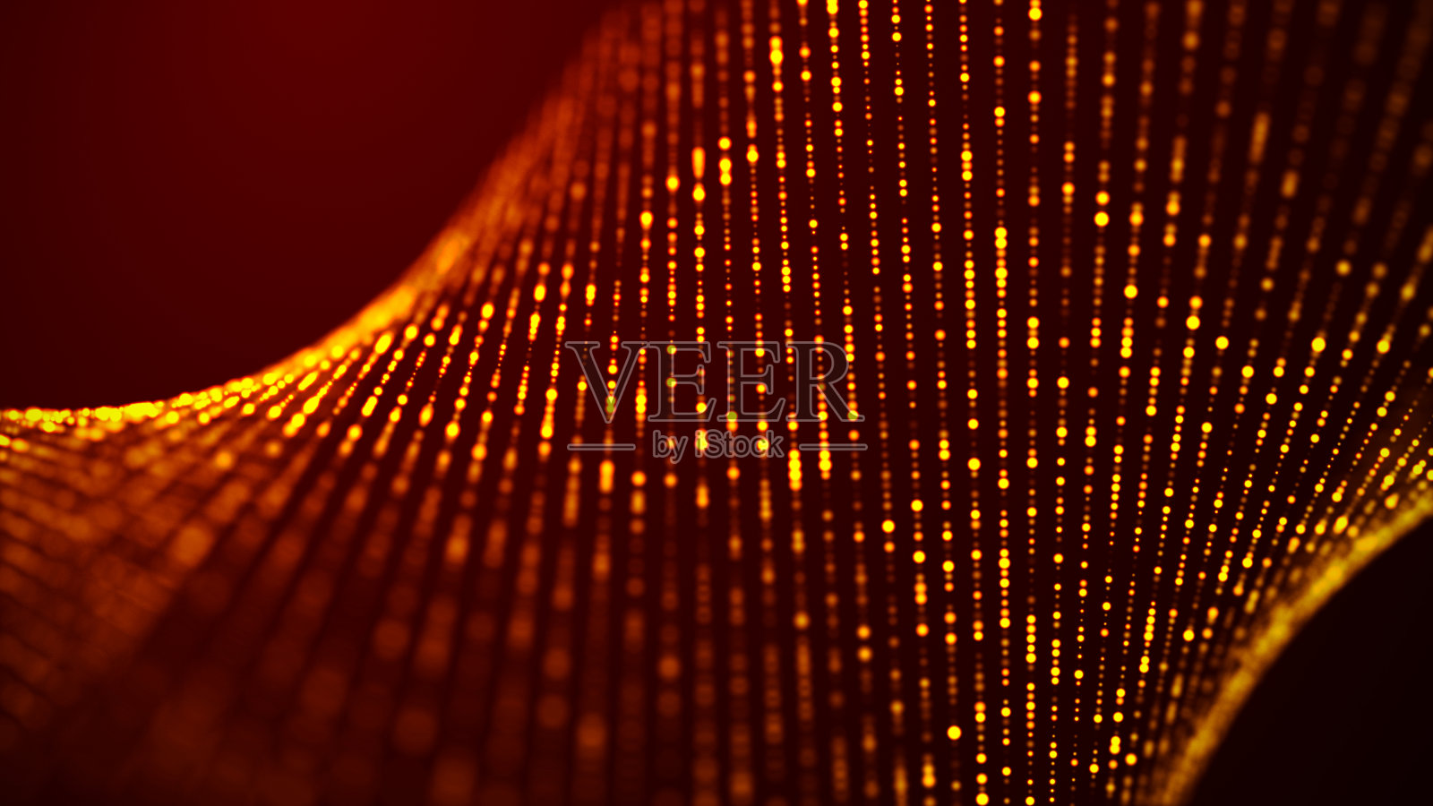 带有移动圆点的抽象金色波浪。流的粒子。网络技术说明。三维渲染照片摄影图片