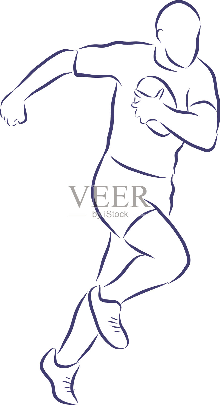 一个穿黑衣服带着球跑的橄榄球运动员插画图片素材