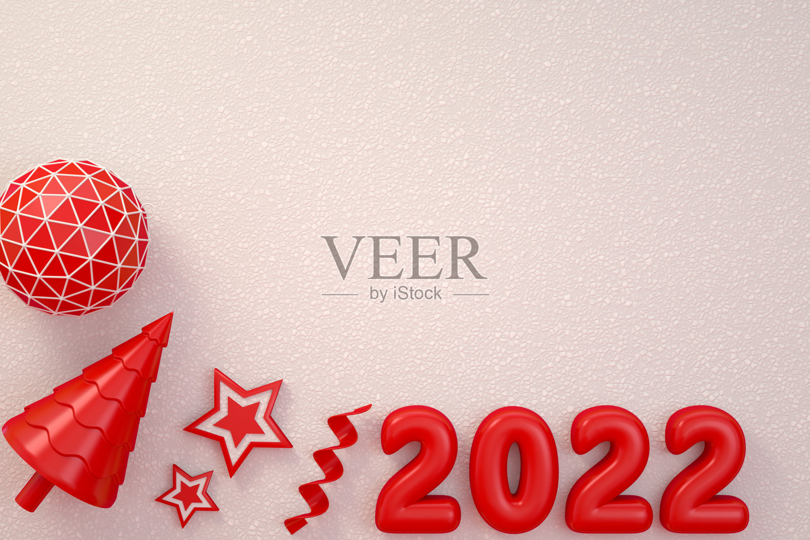 2022年新年、圣诞装饰品在白雪背景上照片摄影图片