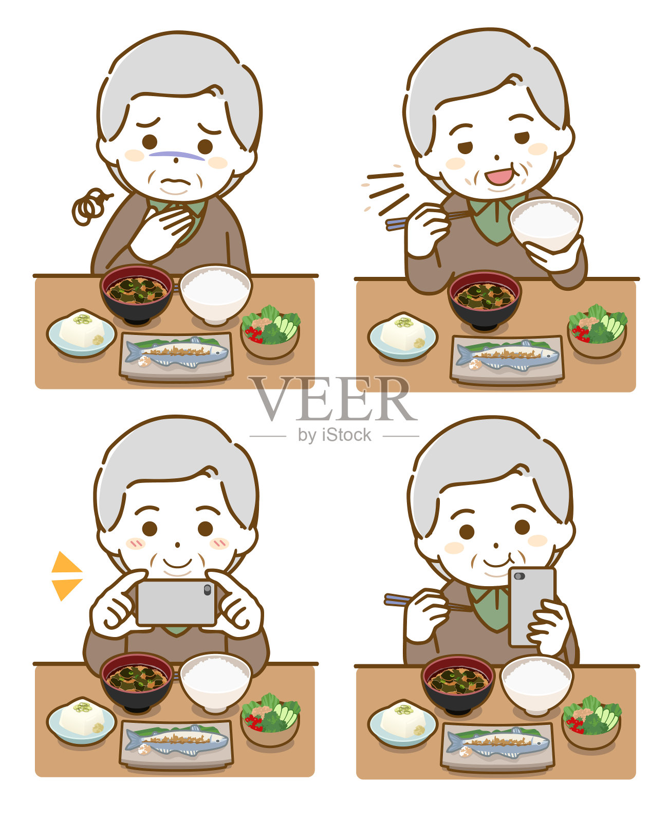 胖老人吃东西插画图片素材