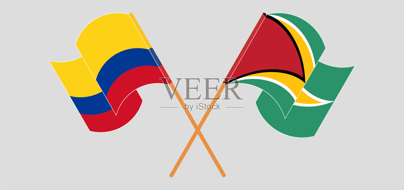 交叉挥舞着哥伦比亚和圭亚那的旗帜设计元素图片