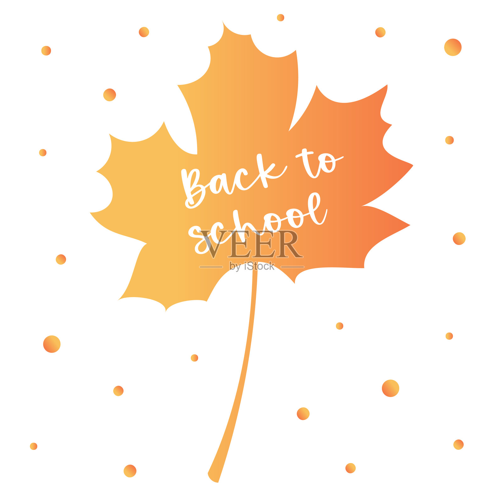 秋季卡通枫叶在橙色和黄色的颜色与“回学校”的文字在白色的背景。插画图片素材
