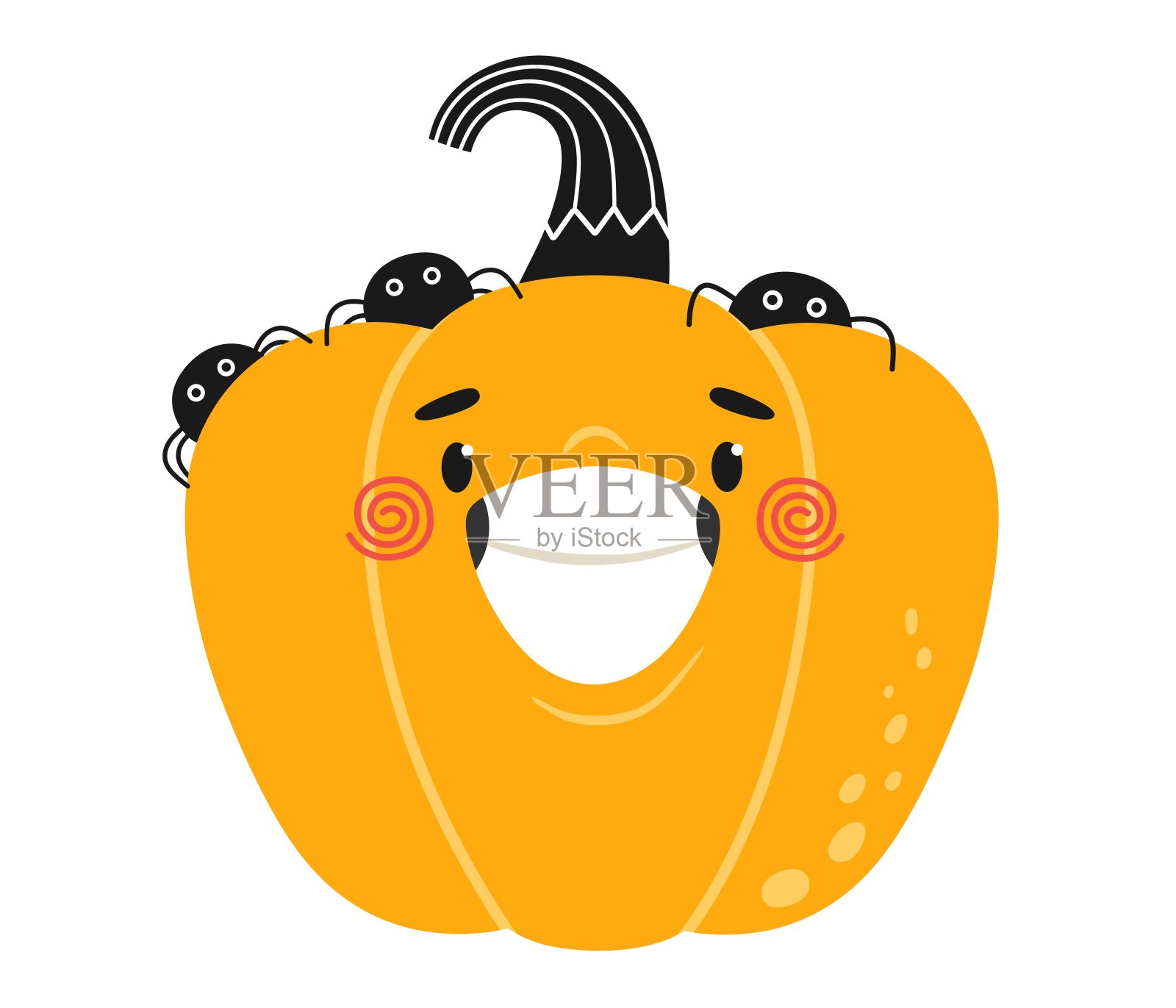 万圣节快乐南瓜与蜘蛛儿童插画矢量素材设计元素图片