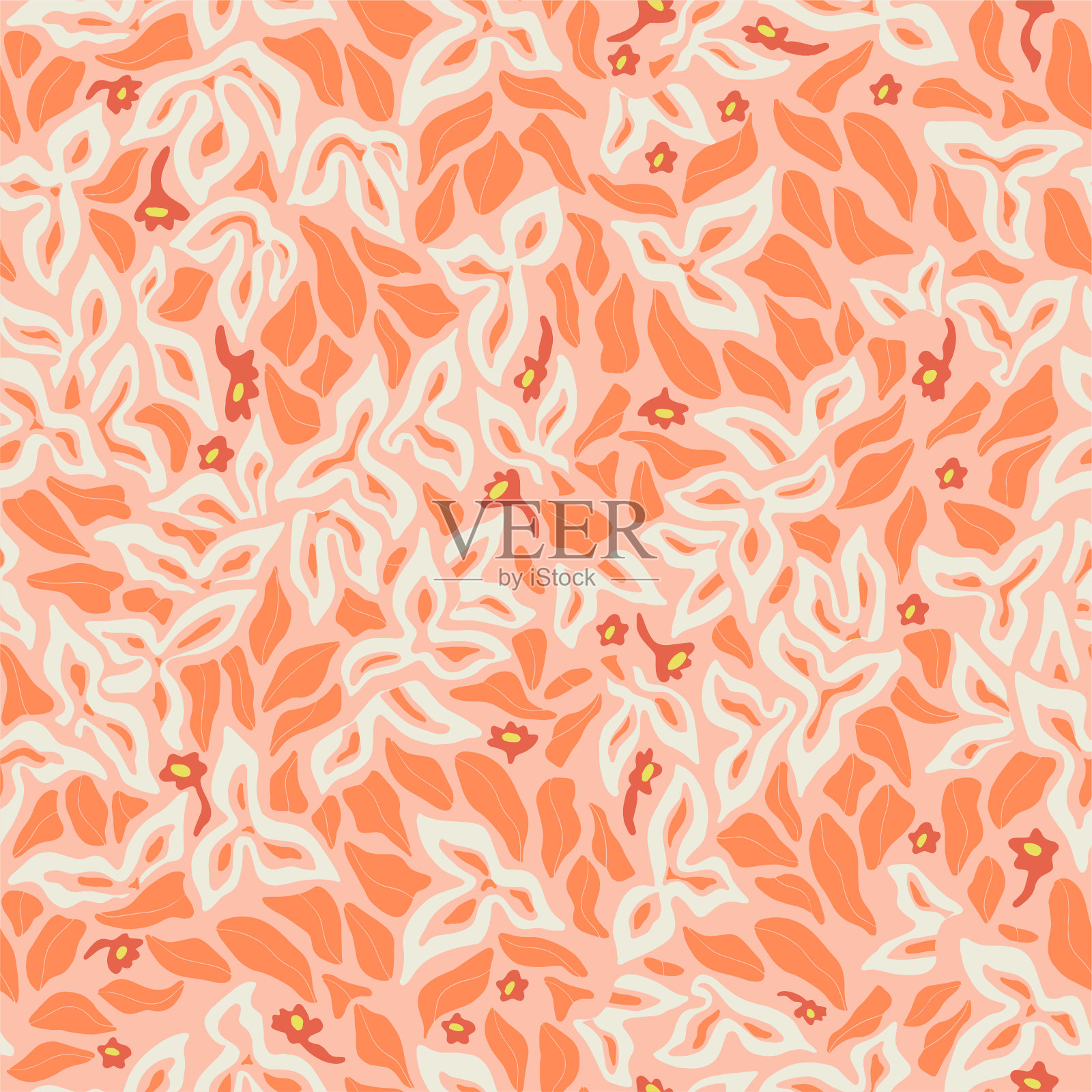 抽象和几何形状的花和叶插图无缝重复图案数字文件艺术品，家居装饰印刷时尚织物纺织插画图片素材