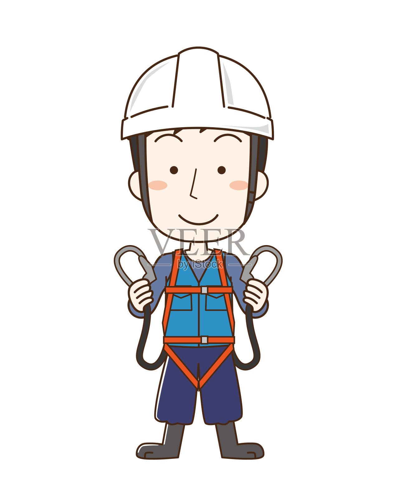 男工人戴安全帽，系安全带插画图片素材