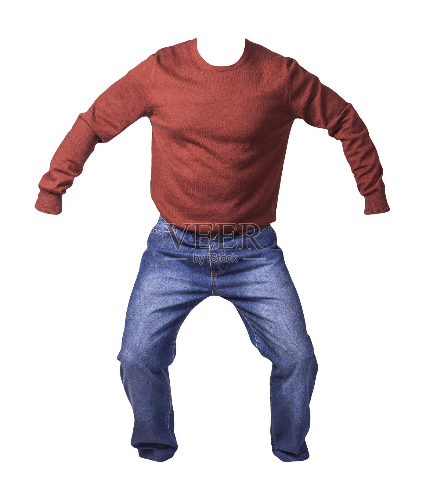 男毛衣和牛仔裤被隔离在白色背景下。休闲装照片摄影图片