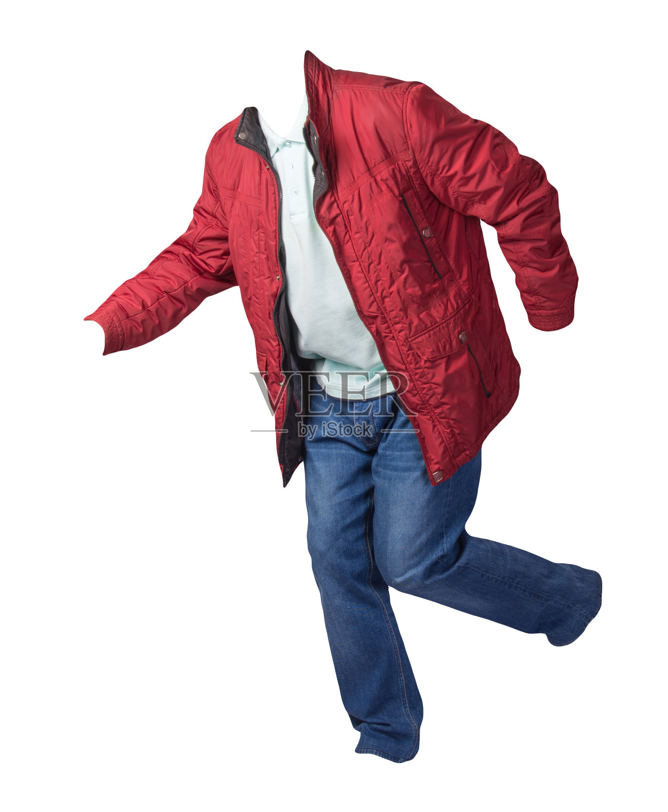 夹克，衬衫和蓝色牛仔裤孤立在白色背景。休闲时尚服装照片摄影图片