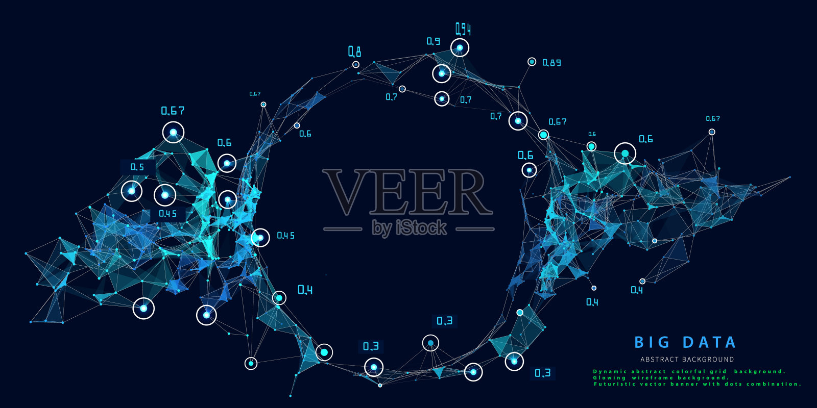 摘要背景与多边形网格和数据。人工智能。商业，技术和科学未来可视化。大数据。插画图片素材