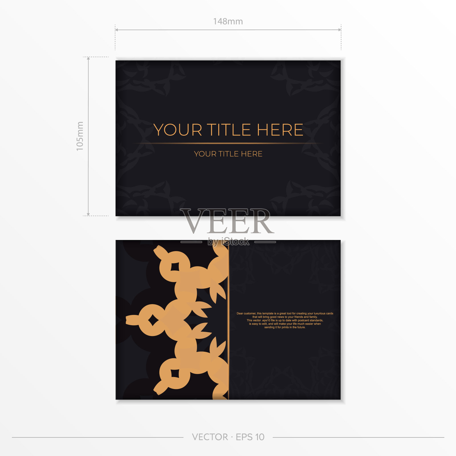 奢华的明信片设计与抽象的复古曼荼罗装饰。可用作背景和壁纸。优雅和经典的矢量元素准备打印和排版。插画图片素材