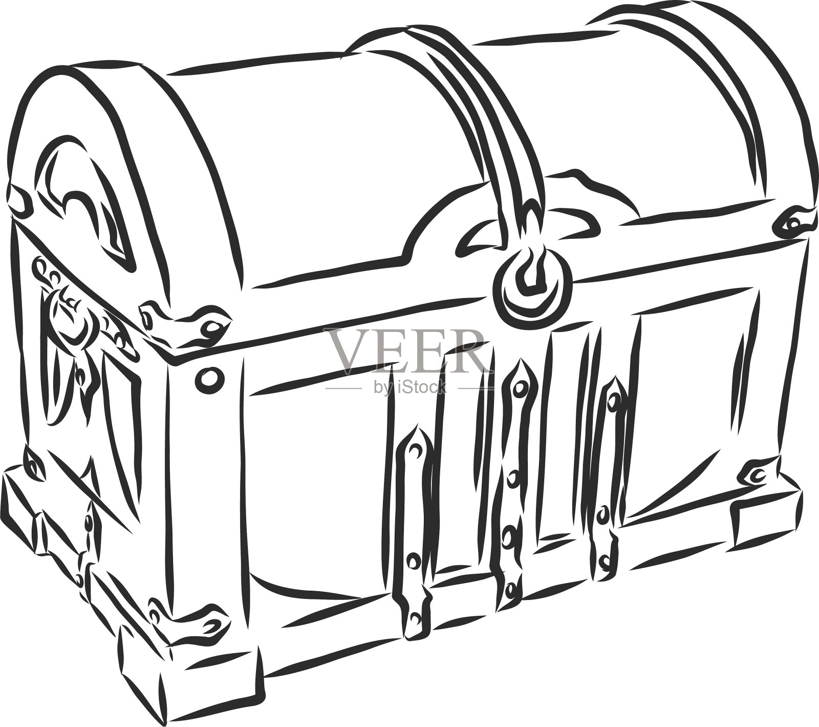 老式的木制胸部素描插画图片素材