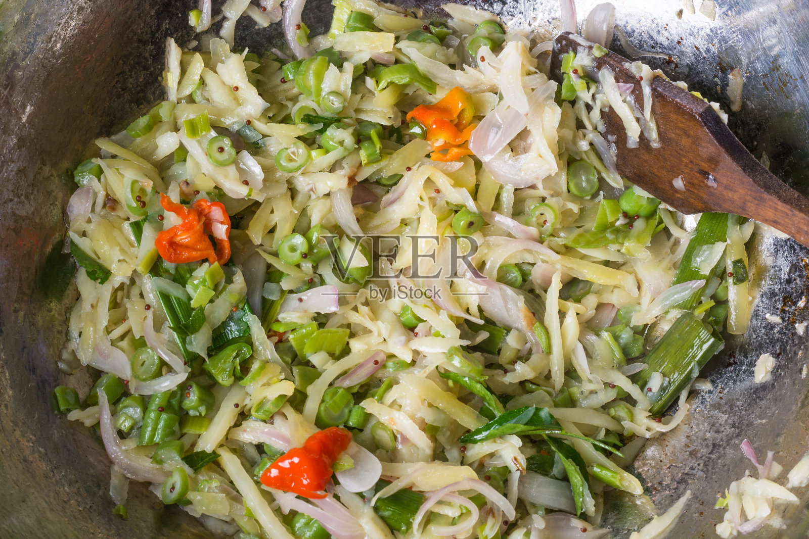 在平底锅上用油调温蔬菜，特写镜头照片摄影图片