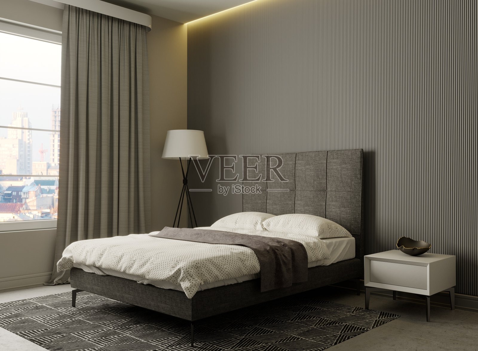 色彩柔和的现代卧室设计照片摄影图片