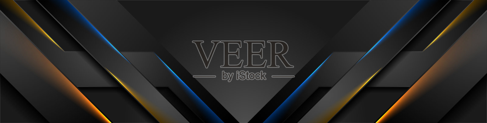 抽象的黑色条纹与蓝橙色霓虹灯发光插画图片素材