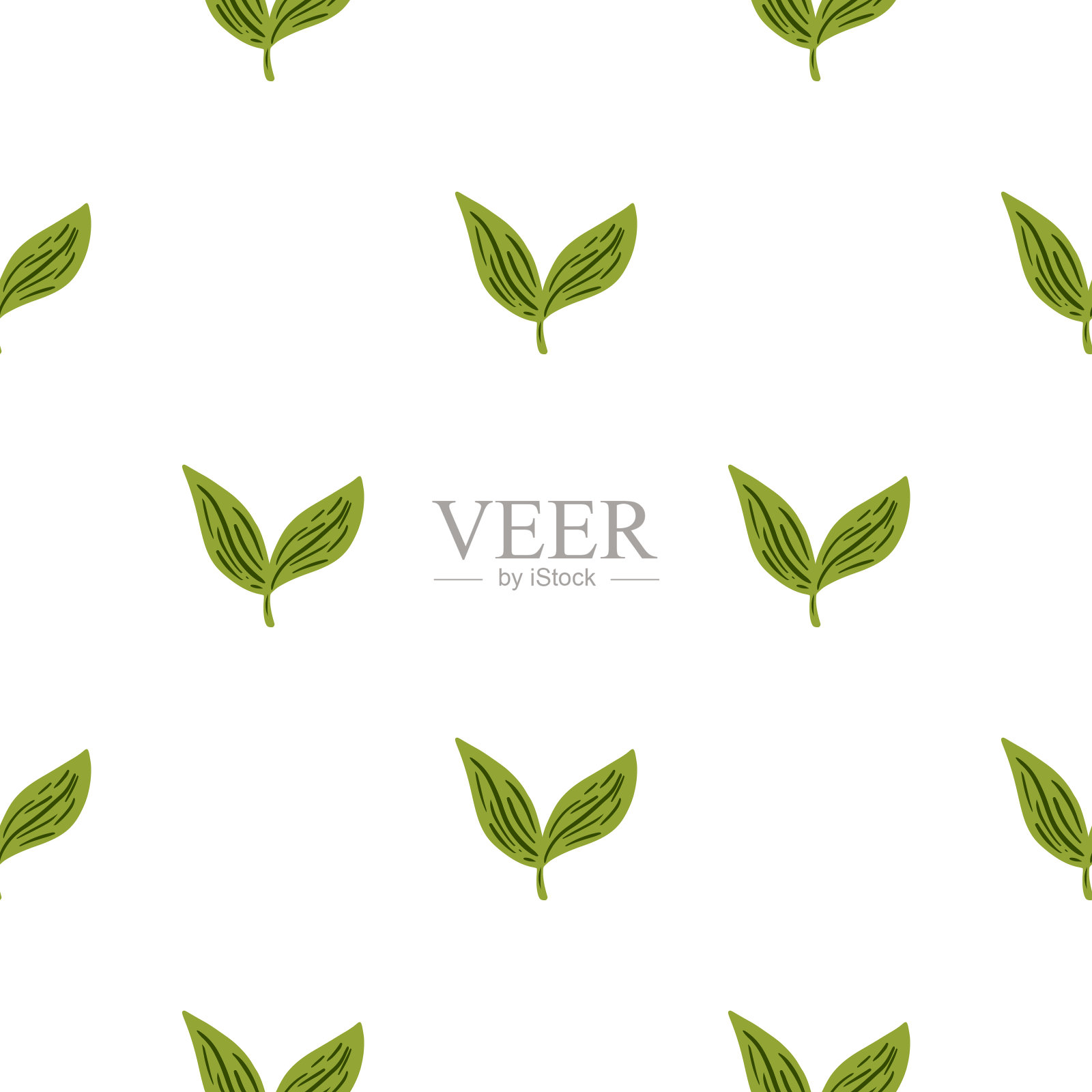 装饰无缝图案与孤立的小绿叶元素。树叶简约的背景。插画图片素材