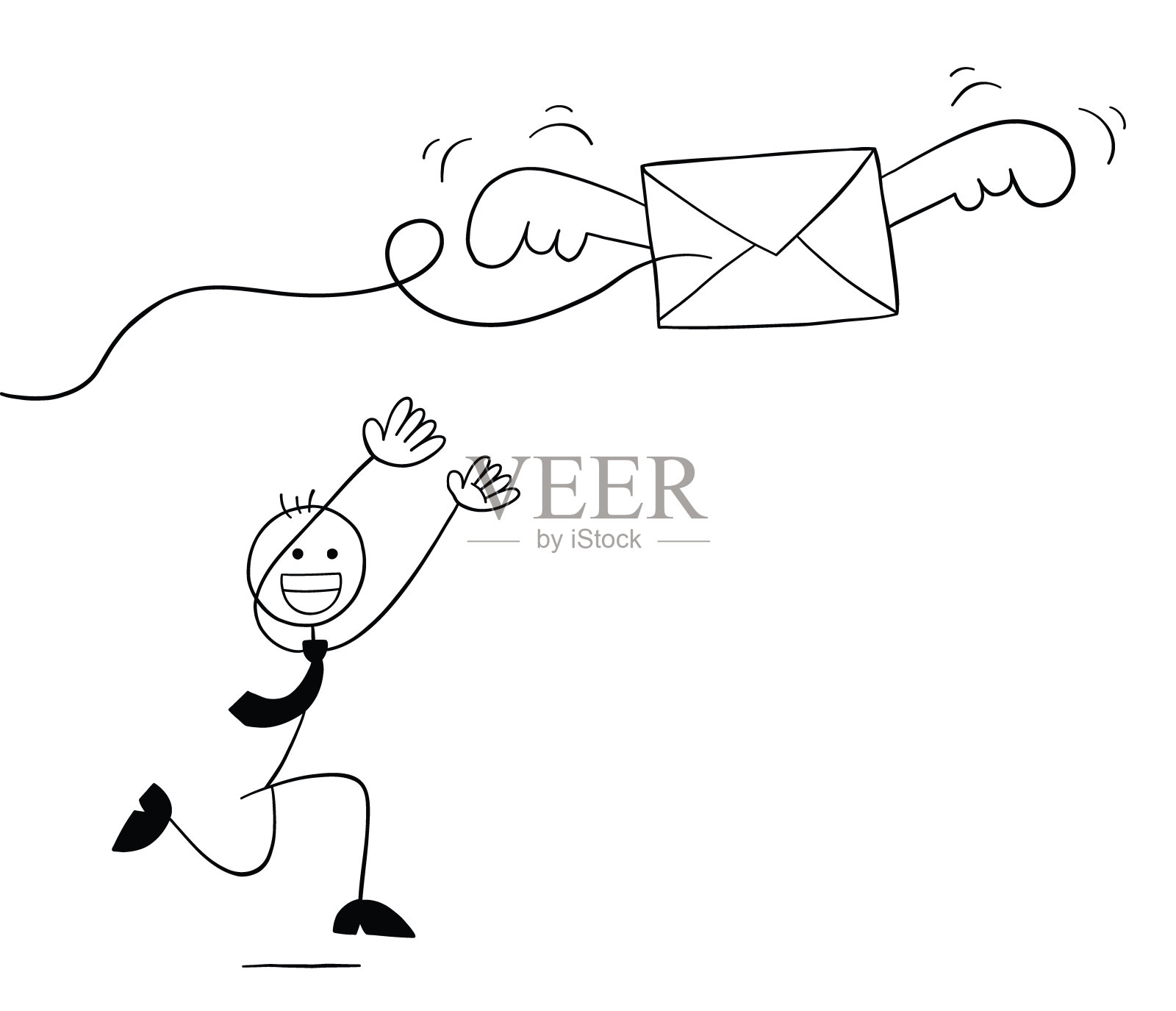 商人人物试图抓住飞行的信封，矢量卡通插图插画图片素材