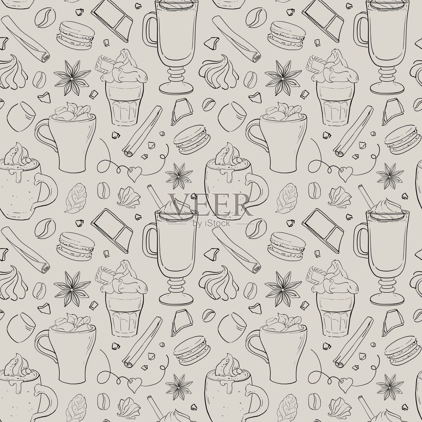 无缝模式与咖啡饮料插画图片素材