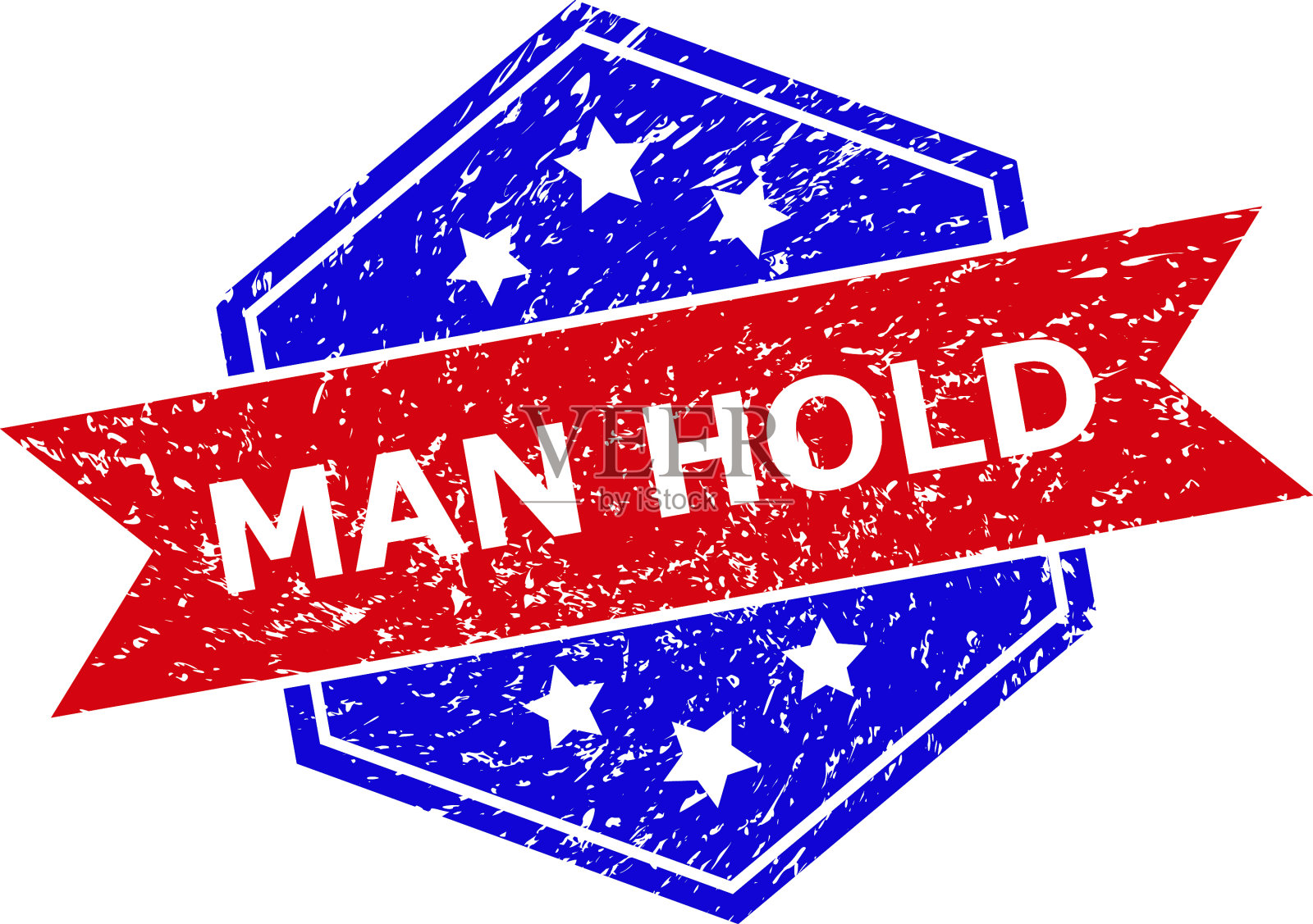 六角形双色人持邮票与刮花设计元素图片